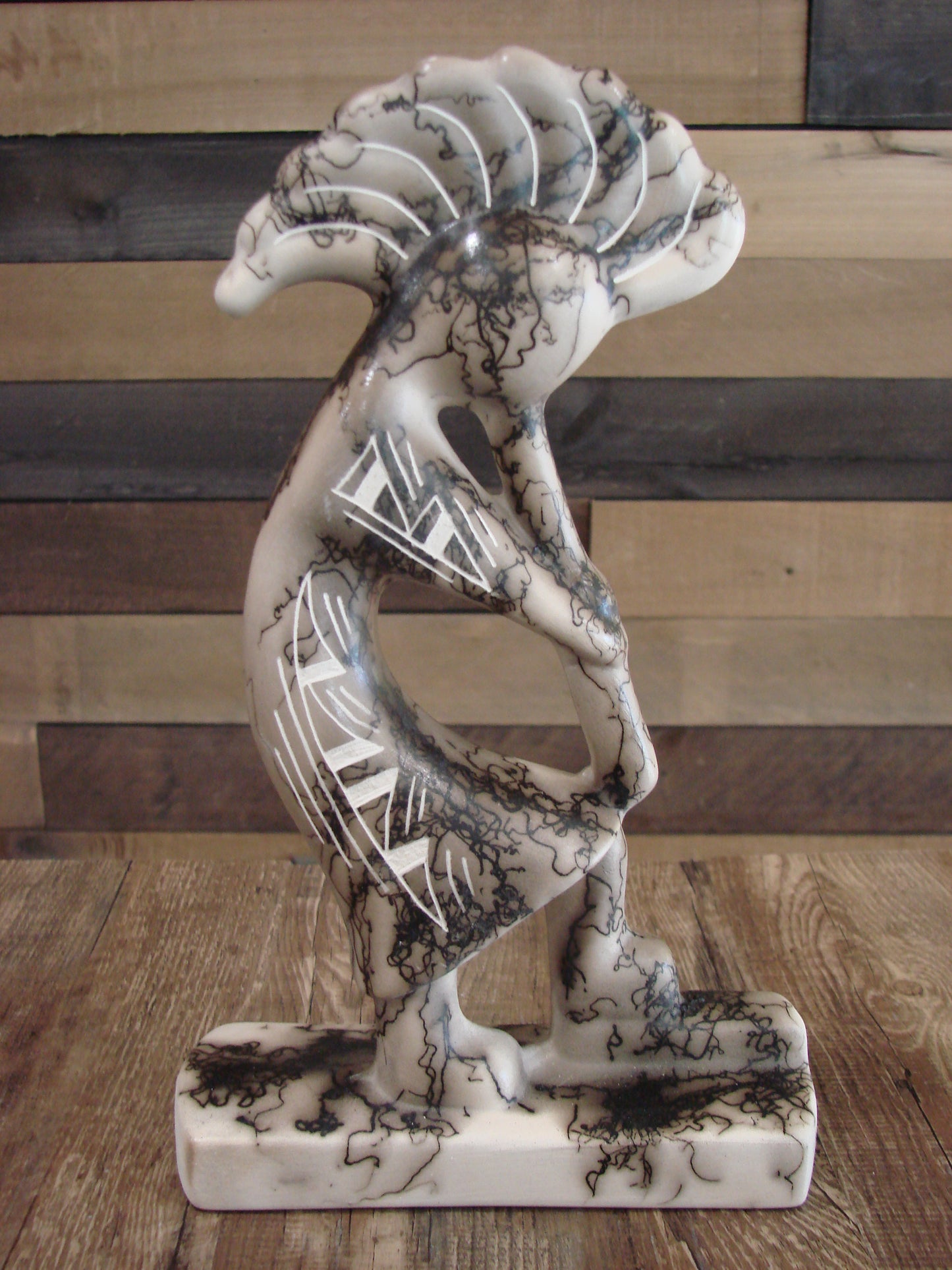 Native American Pottery Horse Hair Kokopelli Sculpture by Vail