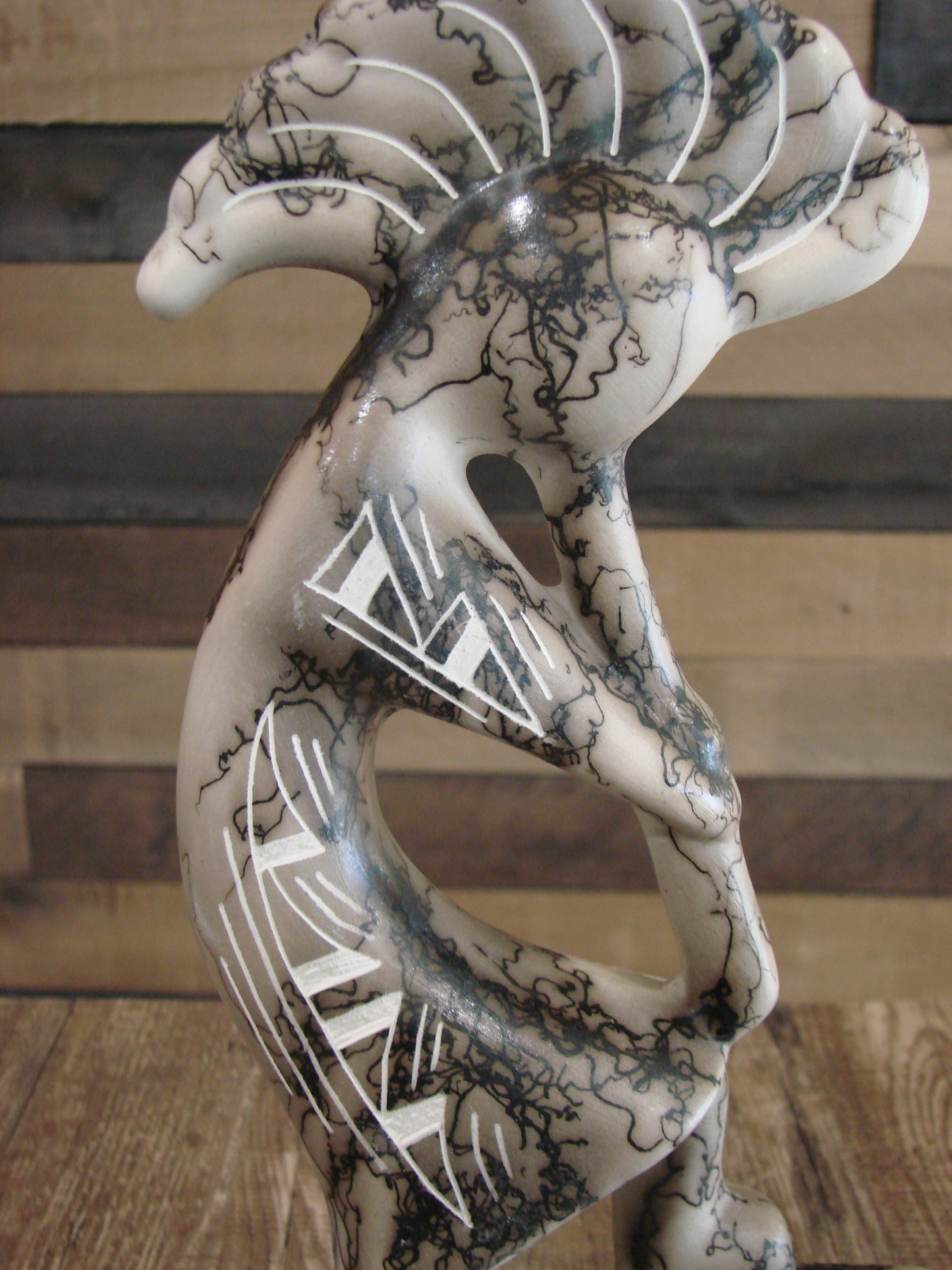 Native American Pottery Horse Hair Kokopelli Sculpture by Vail