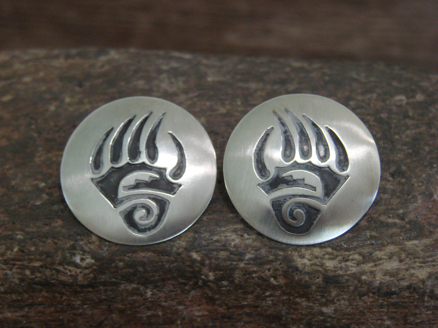Native American Sterling Silver Bear Paw Post Earrings by Lester Gene
