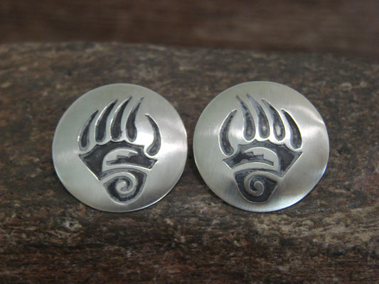 Native American Sterling Silver Bear Paw Post Earrings by Lester Gene