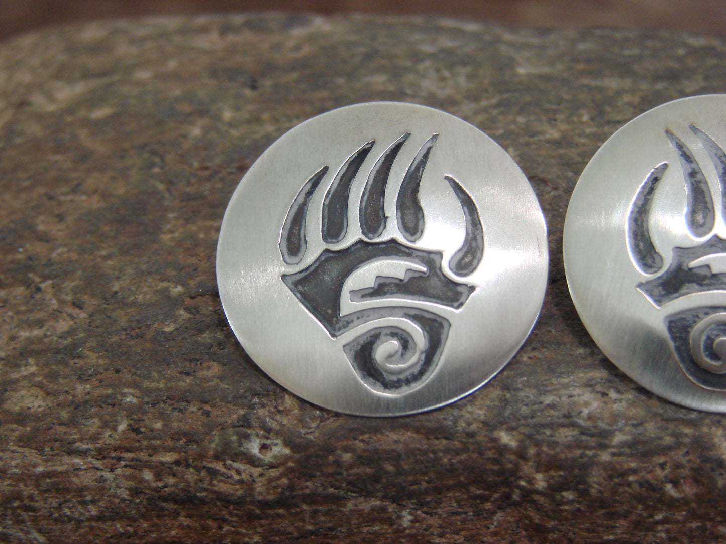 Native American Sterling Silver Bear Paw Post Earrings by Lester Gene