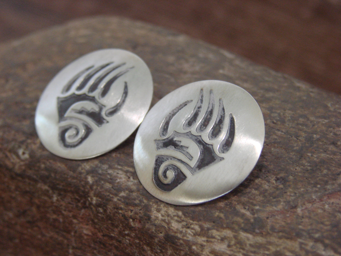 Native American Sterling Silver Bear Paw Post Earrings by Lester Gene