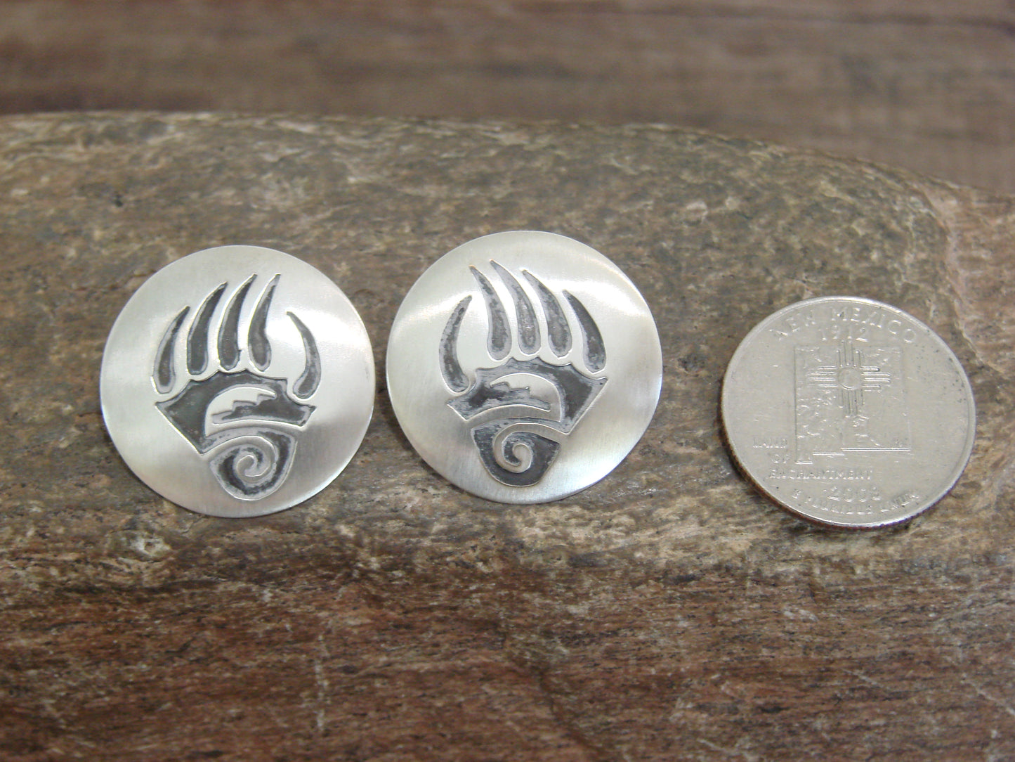 Native American Sterling Silver Bear Paw Post Earrings by Lester Gene