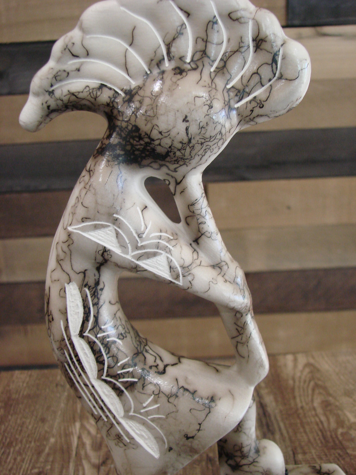 Native American Pottery Horse Hair Kokopelli Sculpture by Vail