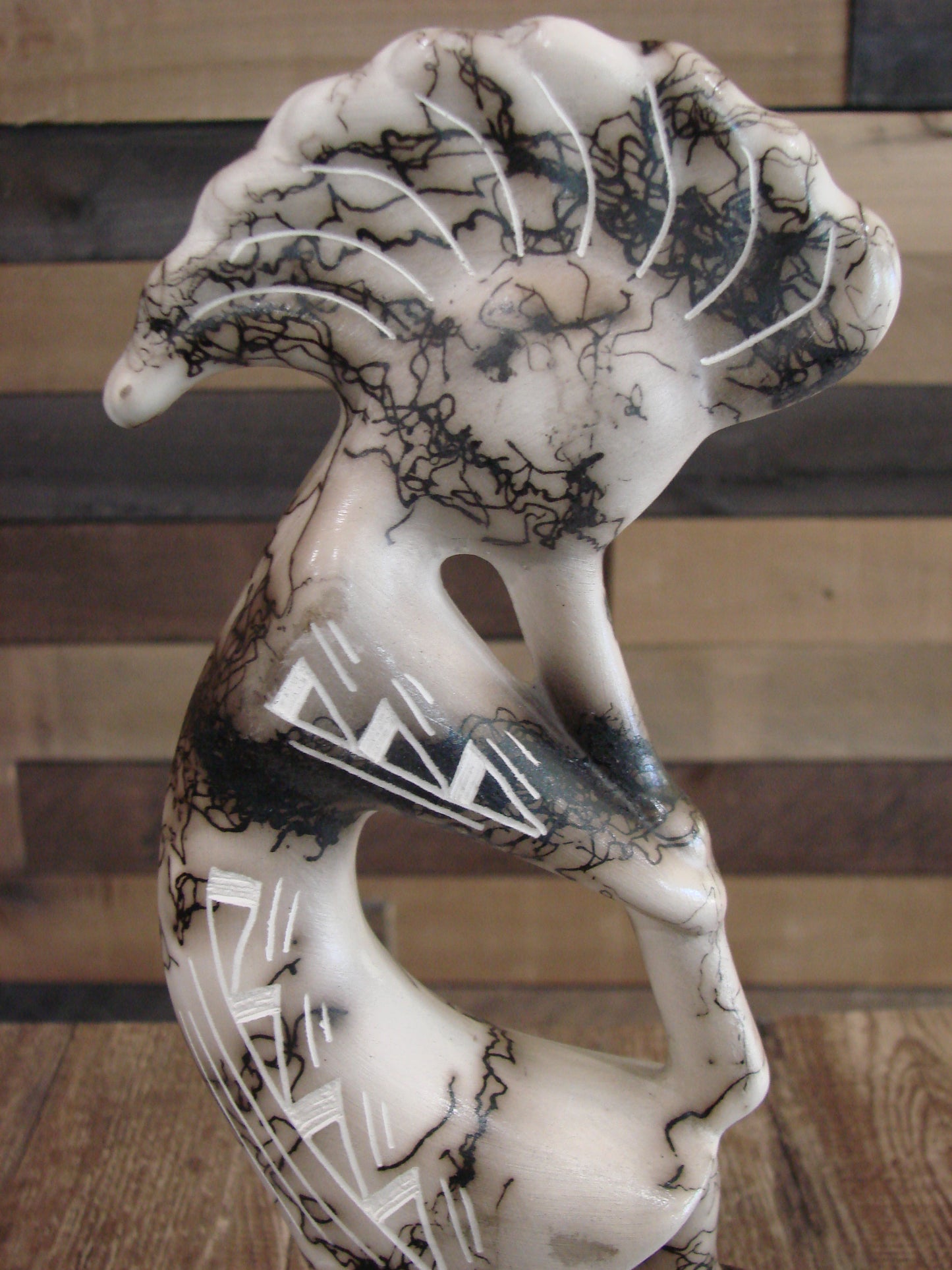 Native American Pottery Horse Hair Kokopelli Sculpture by Vail