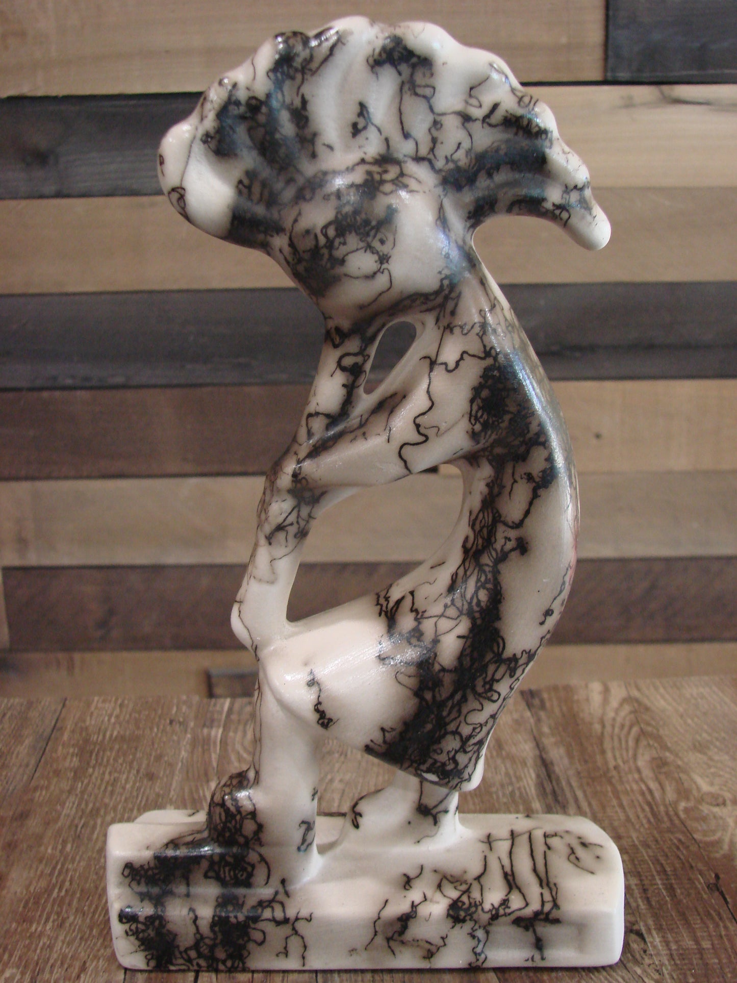 Native American Pottery Horse Hair Kokopelli Sculpture by Vail