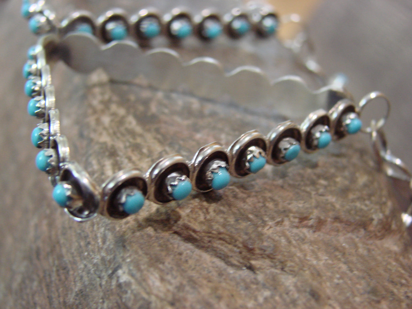 Zuni Large Sterling Silver & Turquoise Triangular Post Earrings - Cheama