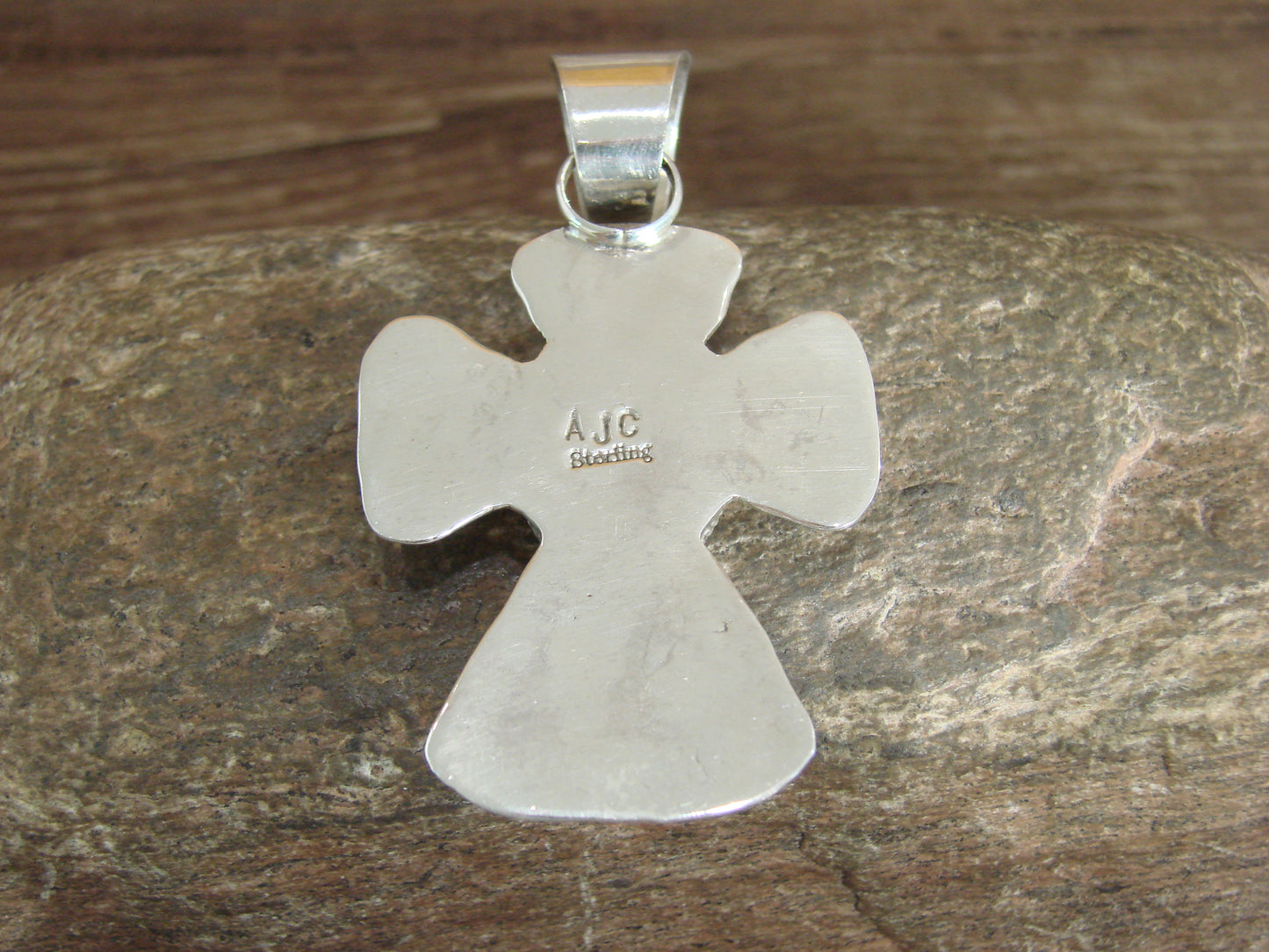 Navajo Indian Sterling Silver & Turquoise Cross Pendant Signed Cleveland