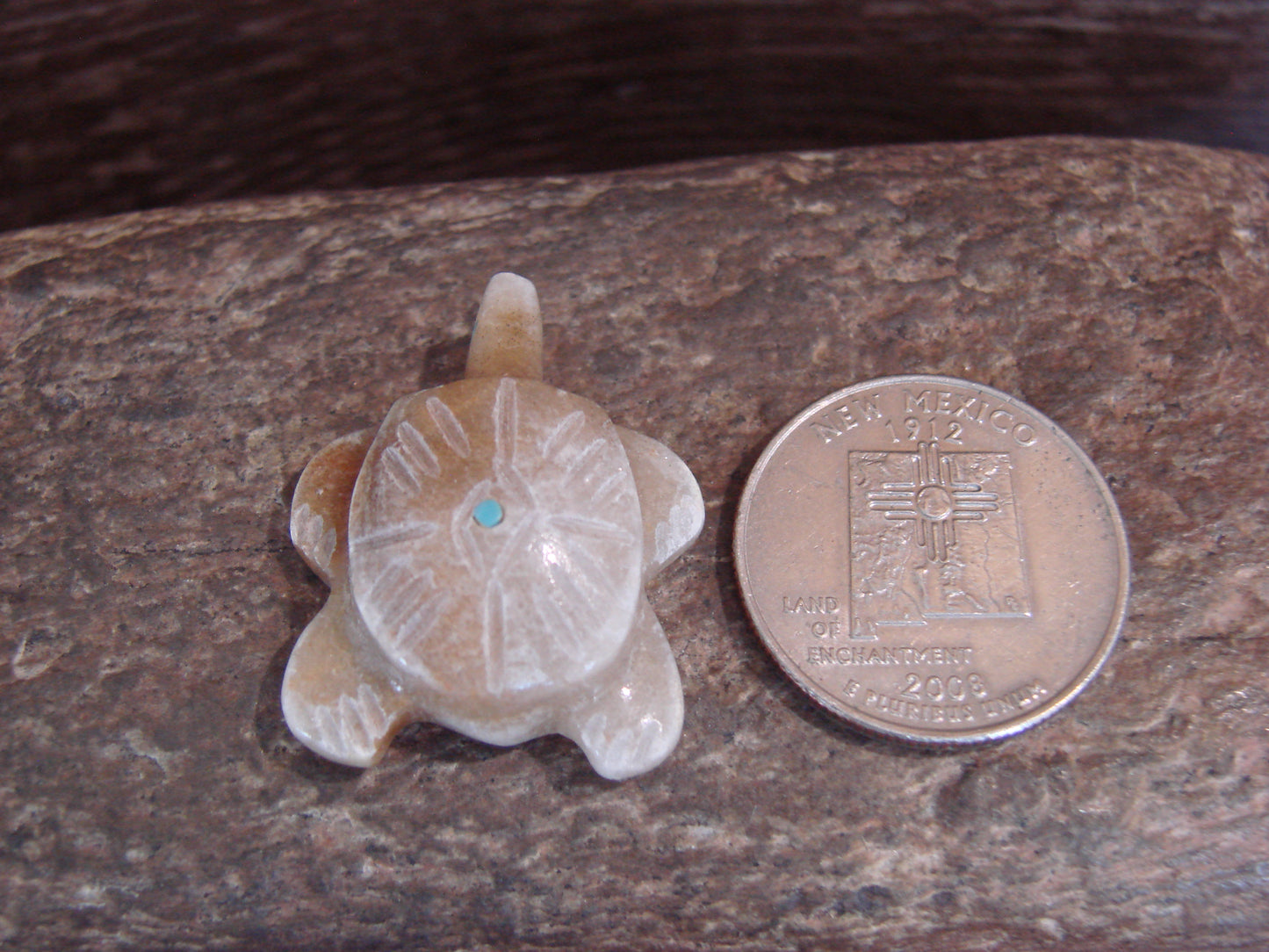 Native American Indian Hand Carved Alabaster Turtle Fetish - B. Phillips
