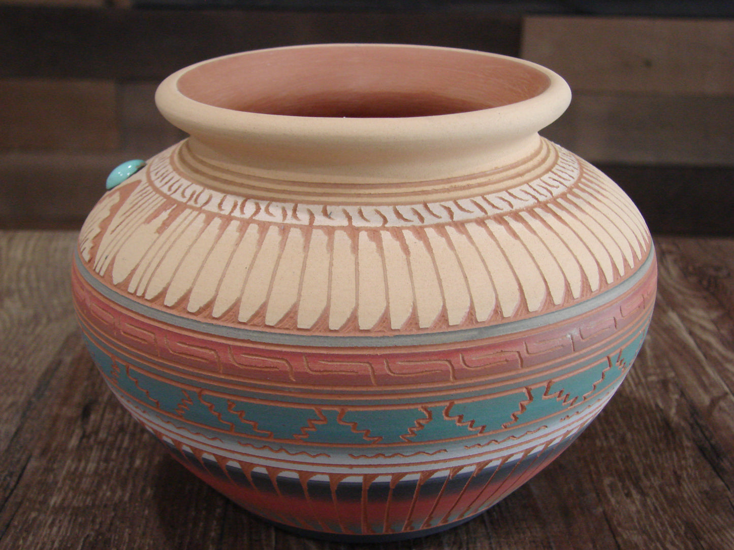 Native American Navajo Indian Hand Etched & Hand Painted Pottery - Valencia