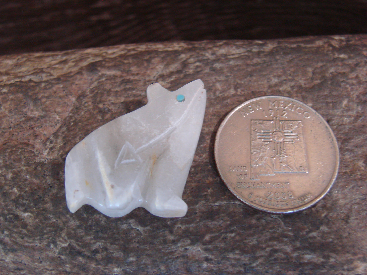 Native American Indian Hand Carved Alabaster Coyote Fetish - B. Phillips