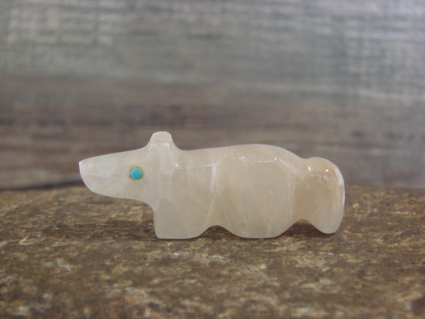 Native American Indian Hand Carved Alabaster Wolf Fetish - B. Phillips