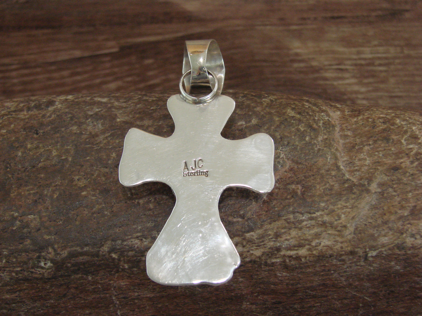 Navajo Indian Sterling Silver & Turquoise Cross Pendant Signed Cleveland
