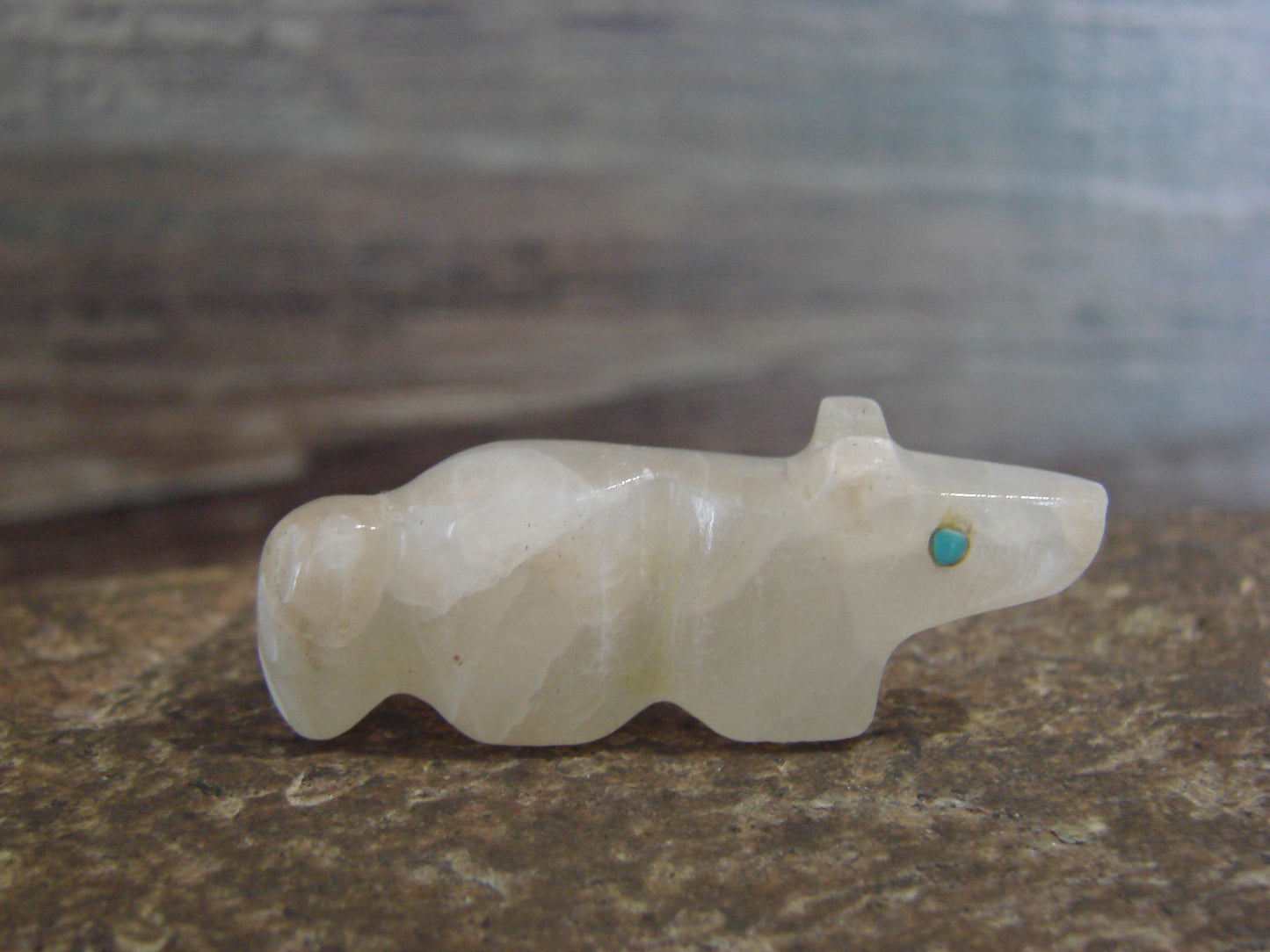 Native American Indian Hand Carved Alabaster Wolf Fetish - B. Phillips