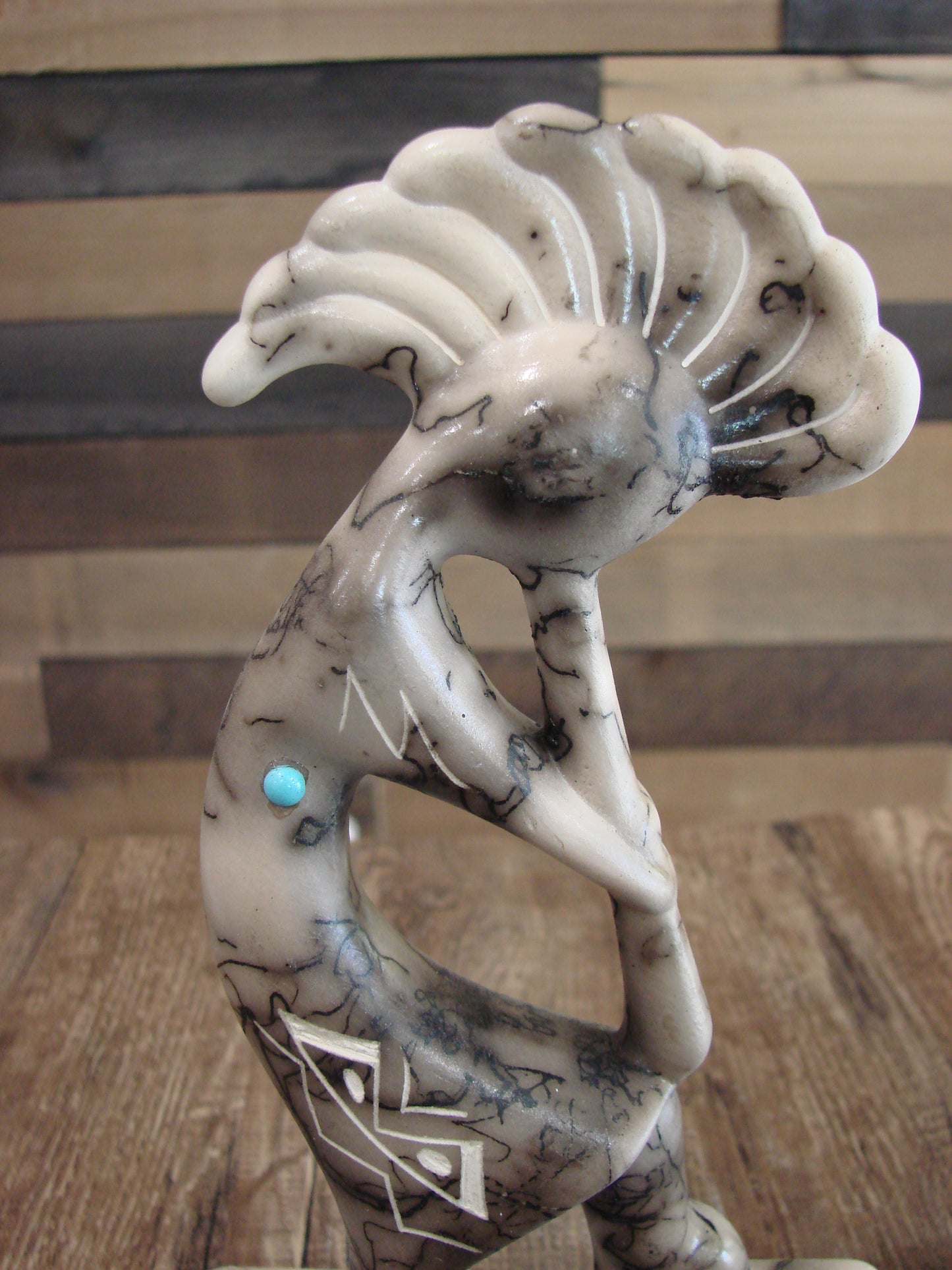 Native American Pottery Horse Hair Kokopelli Sculpture by Vail