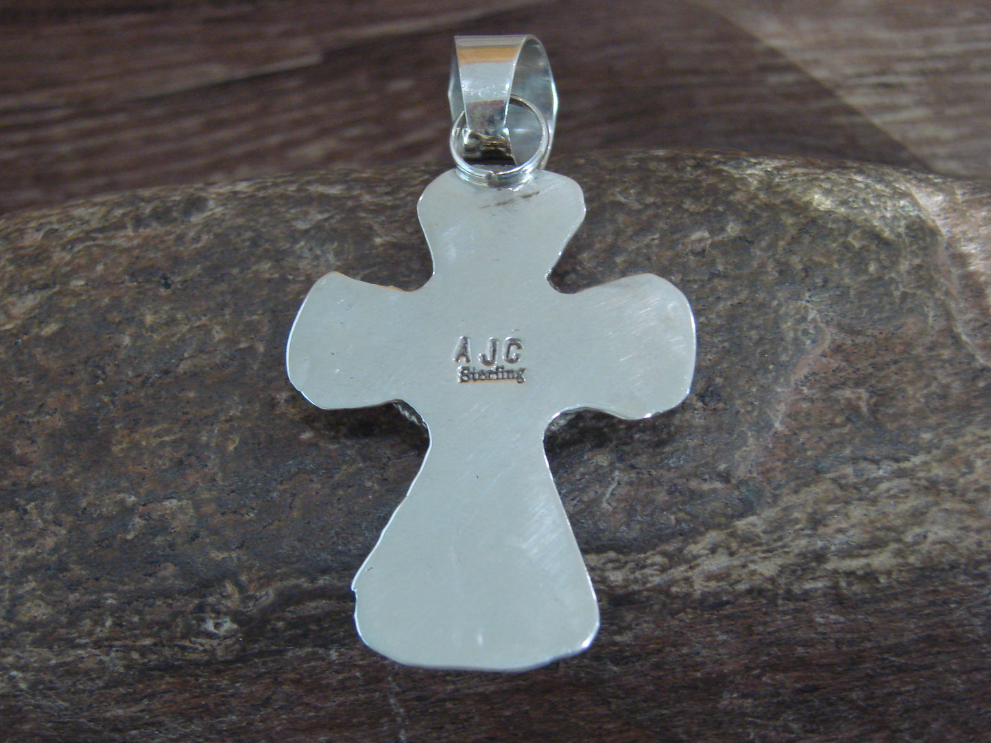 Navajo Indian Sterling Silver & Turquoise Cross Pendant Signed Cleveland