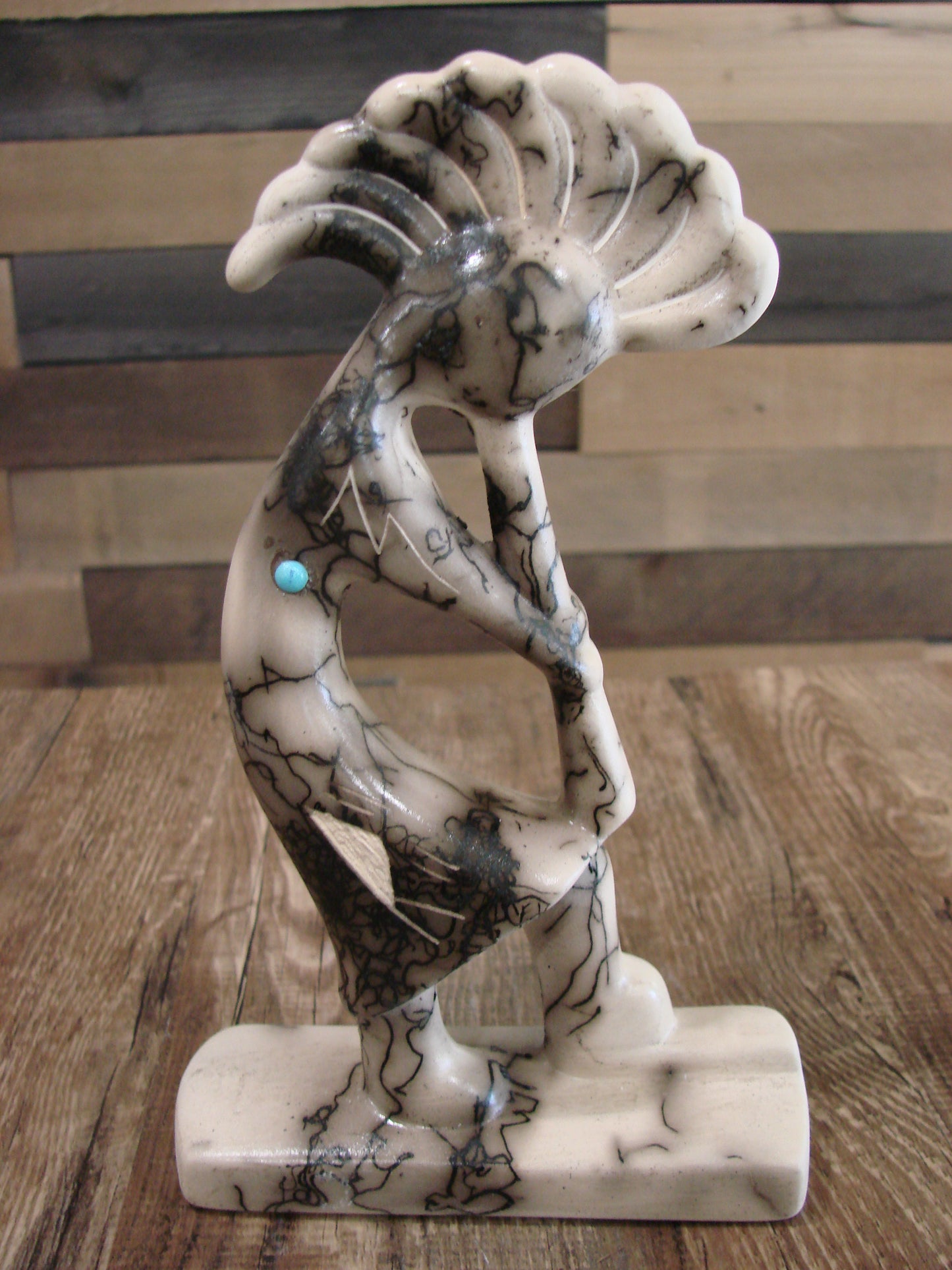 Native American Pottery Horse Hair Kokopelli Sculpture by Vail
