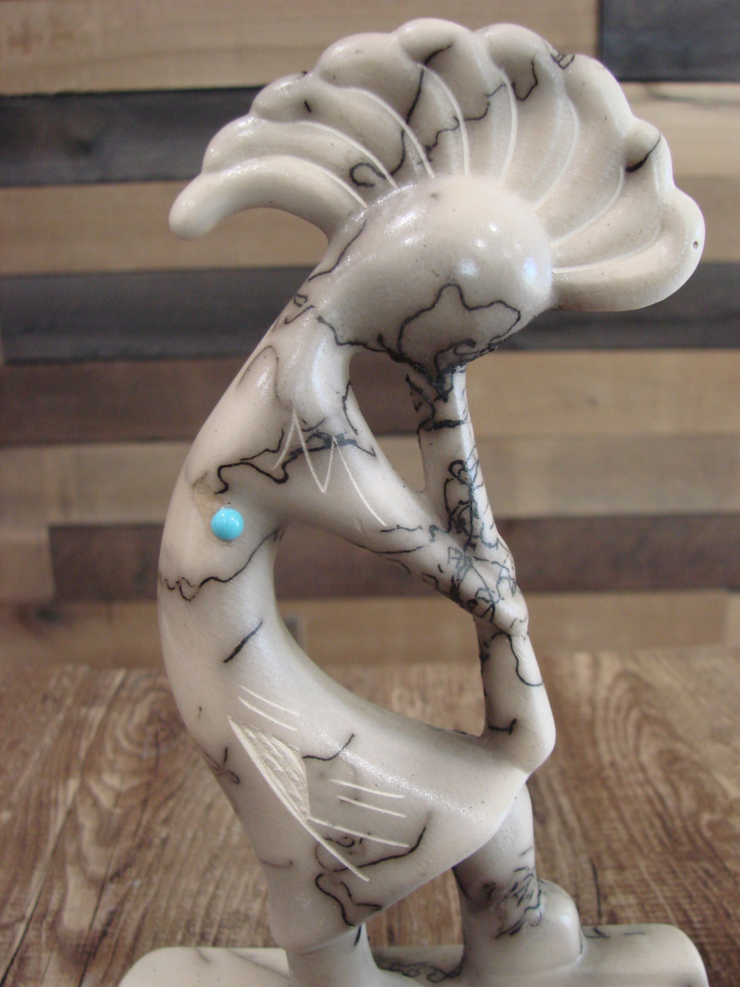 Native American Pottery Horse Hair Kokopelli Sculpture by Vail