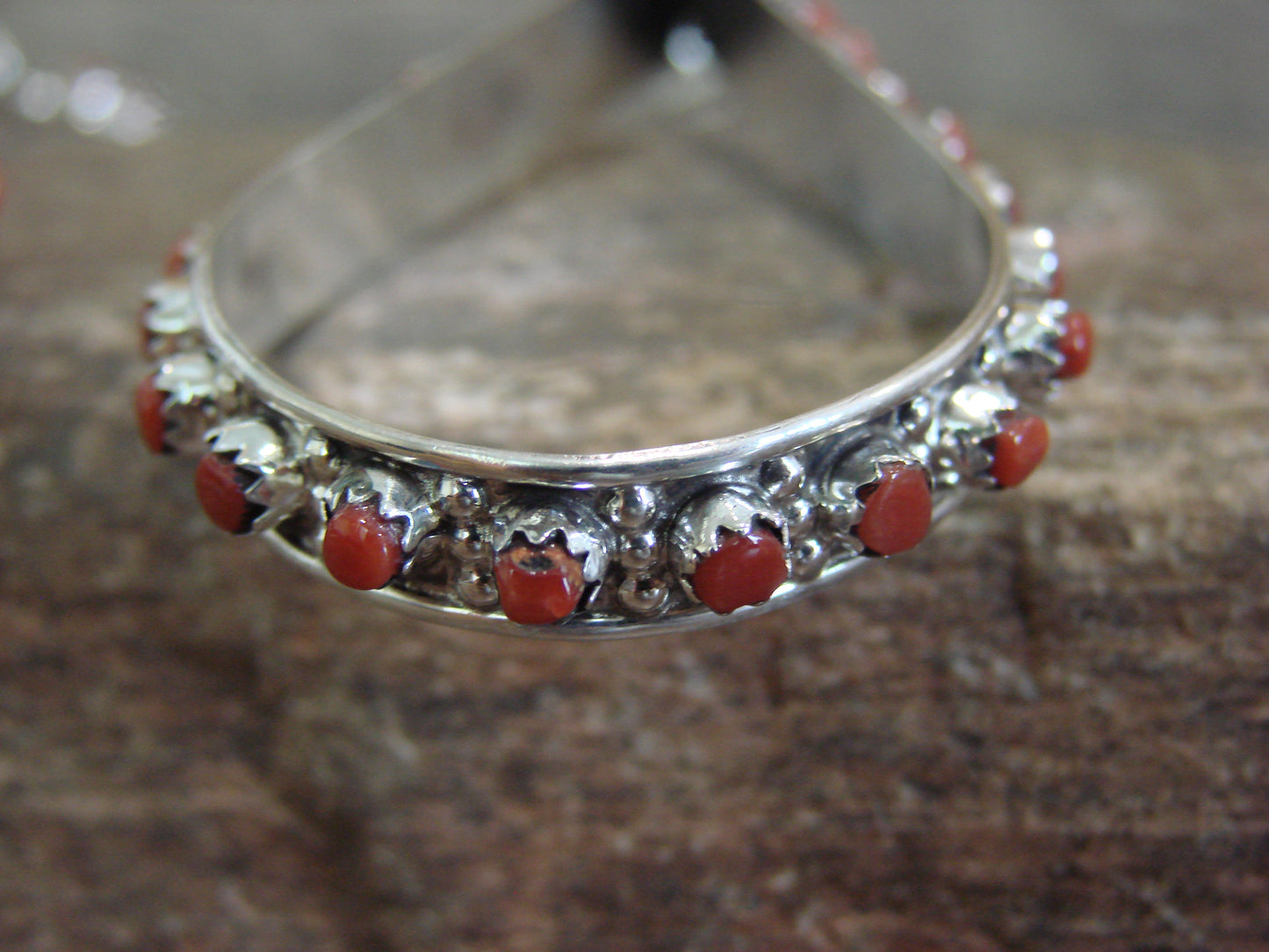 Large Zuni Sterling Silver & Coral Post Dangle Earrings - Cheama