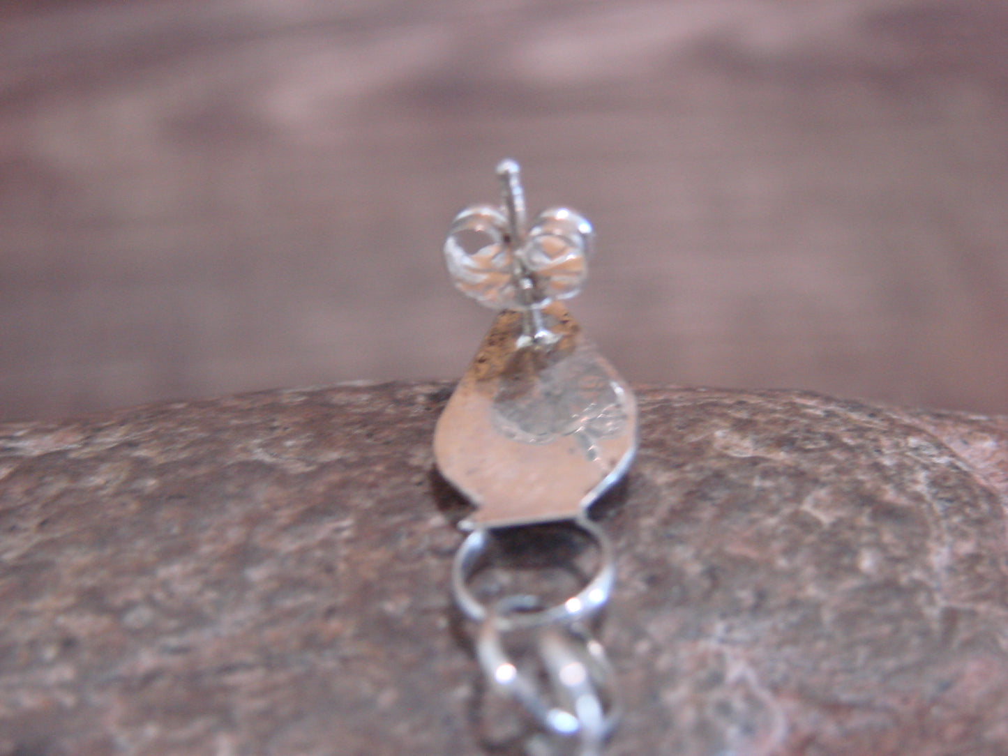 Large Zuni Sterling Silver & Coral Post Dangle Earrings - Cheama