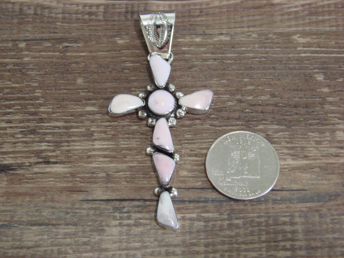 Native American Sterling Silver & Pink Shell Cross Pendant by Jack