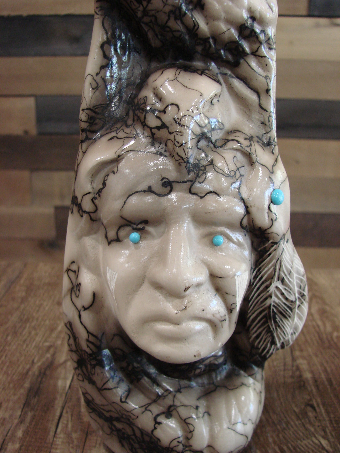 Native American & Eagle Horse Hair Pottery Sculpture by Vail