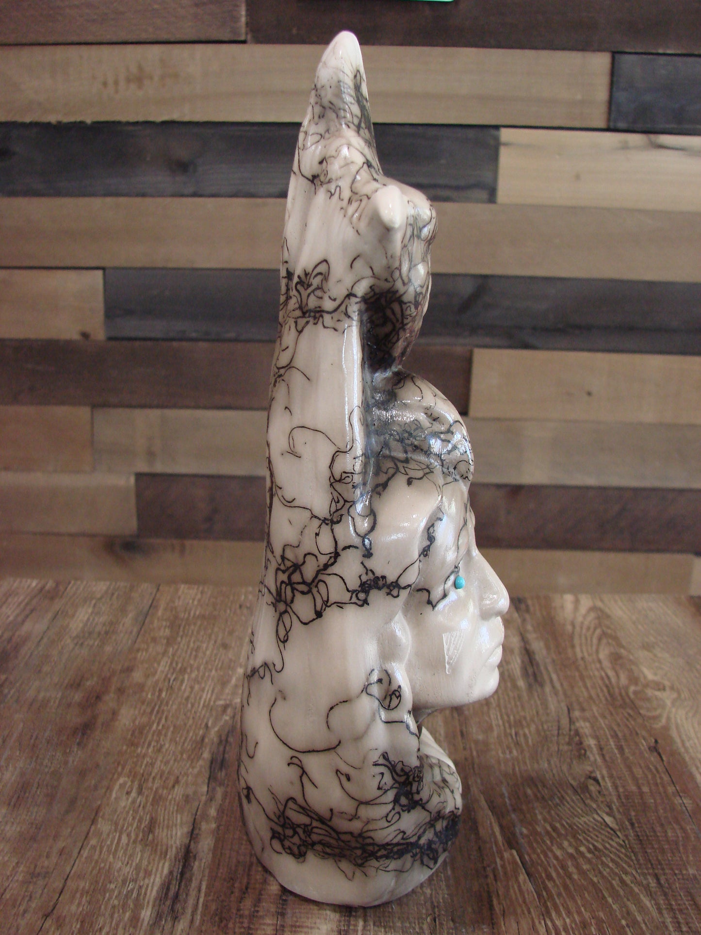 Native American & Eagle Horse Hair Pottery Sculpture by Vail