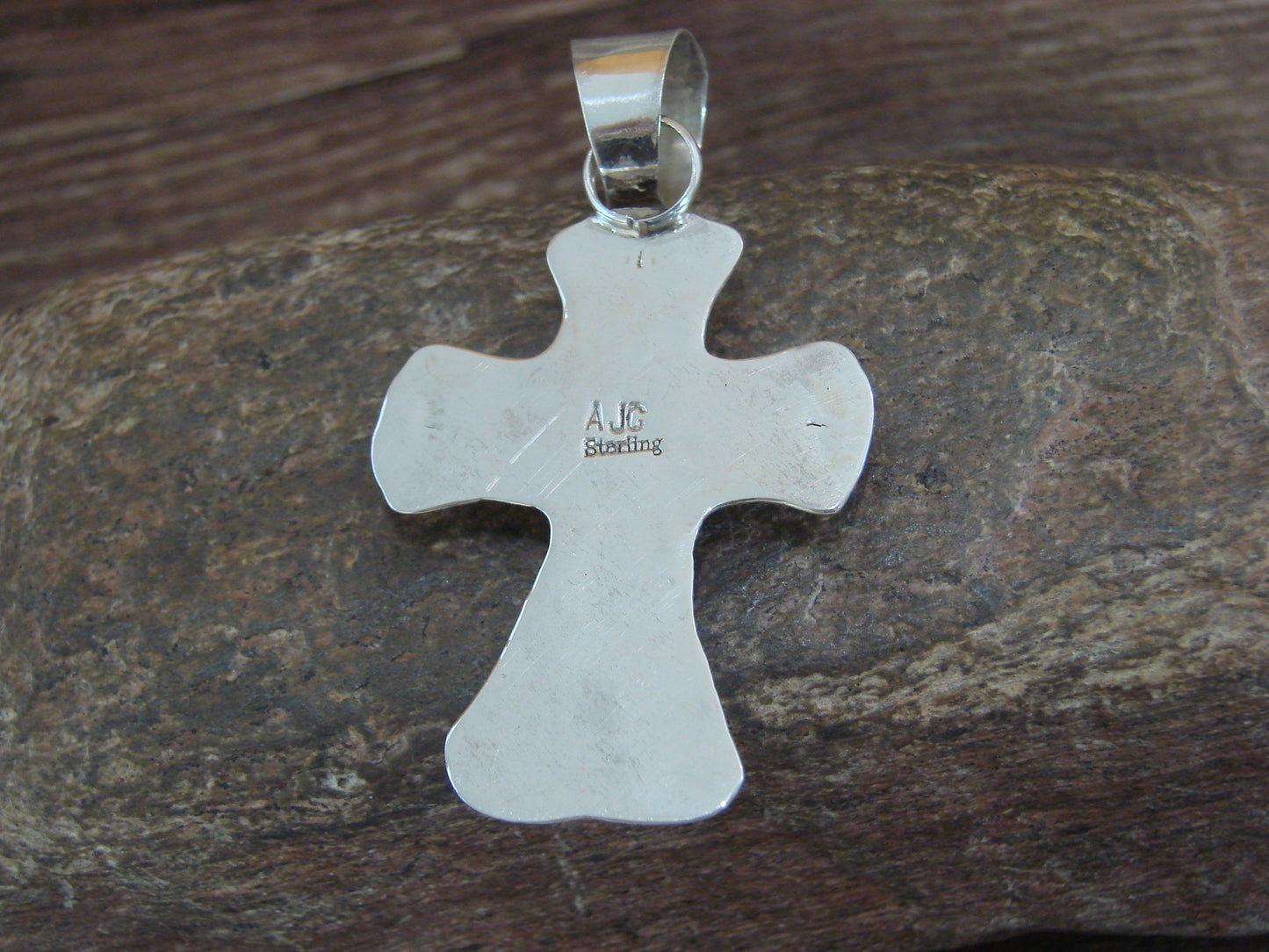 Navajo Indian Sterling Silver & Turquoise Cross Pendant Signed Cleveland