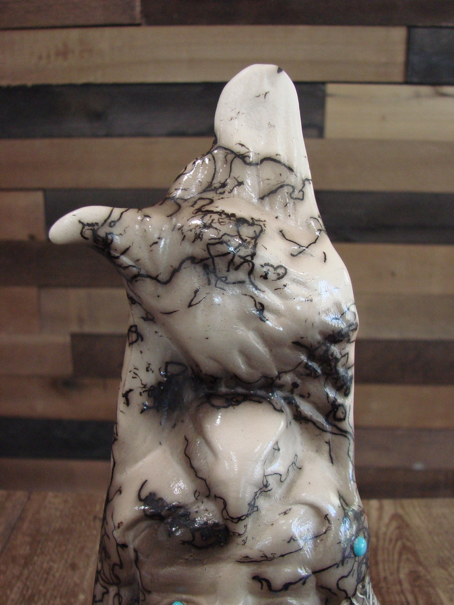 Native American & Eagle Horse Hair Pottery Sculpture by Vail