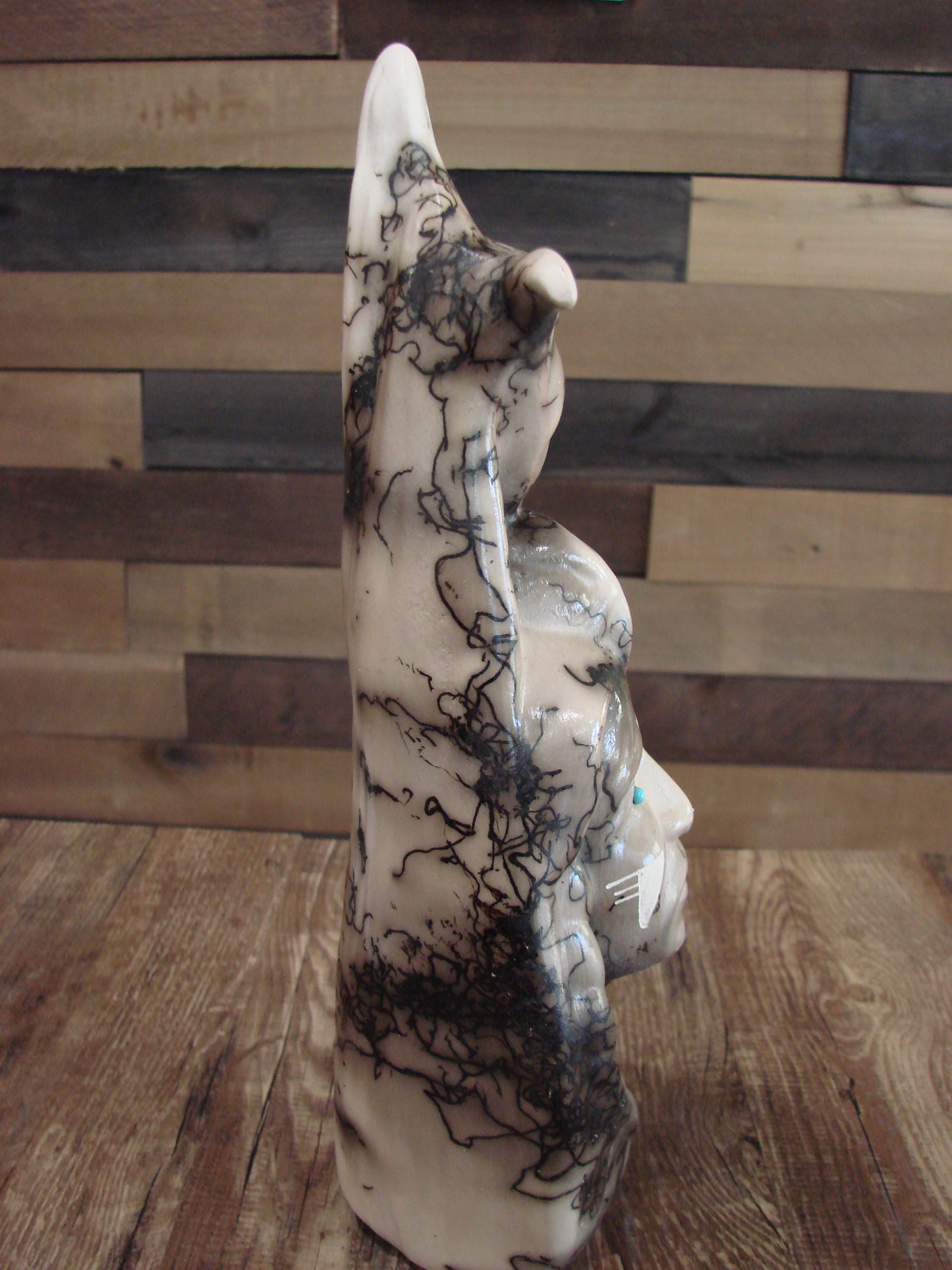 Native American & Eagle Horse Hair Pottery Sculpture by Vail