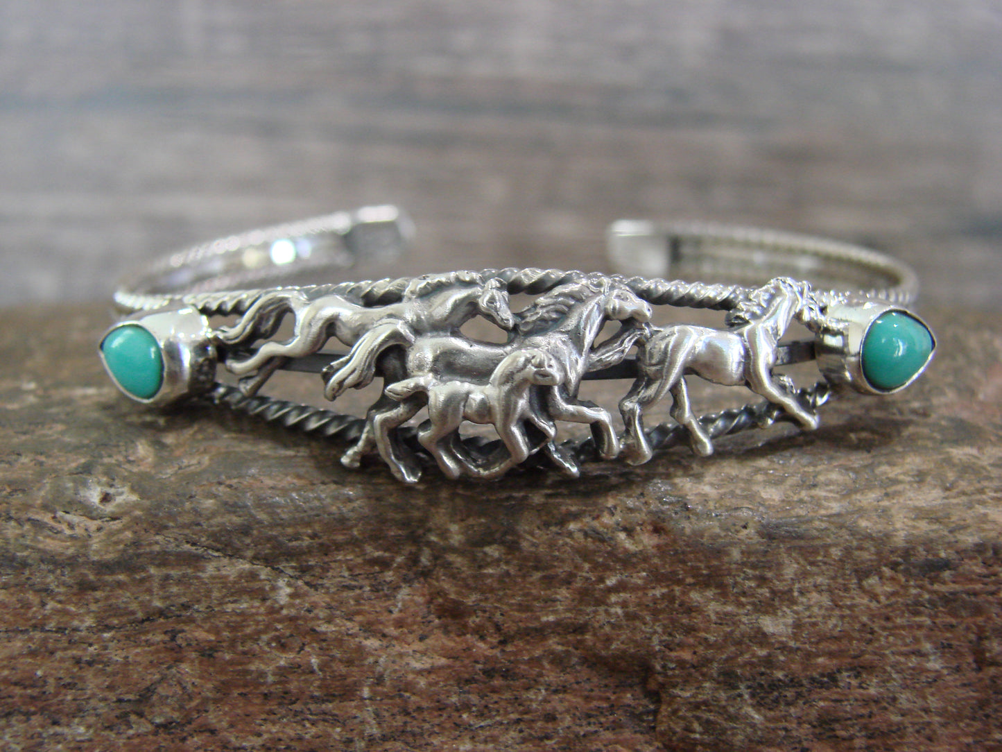 Native American Indian Sterling Silver & Turquoise Horse Bracelet by Begay
