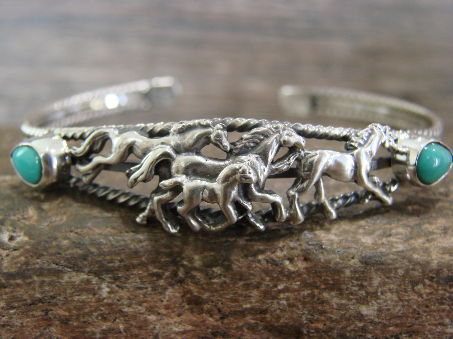 Native American Indian Sterling Silver & Turquoise Horse Bracelet by Begay