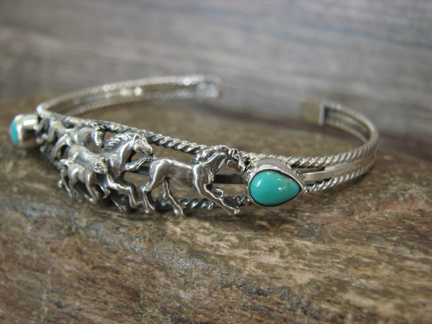 Native American Indian Sterling Silver & Turquoise Horse Bracelet by Begay