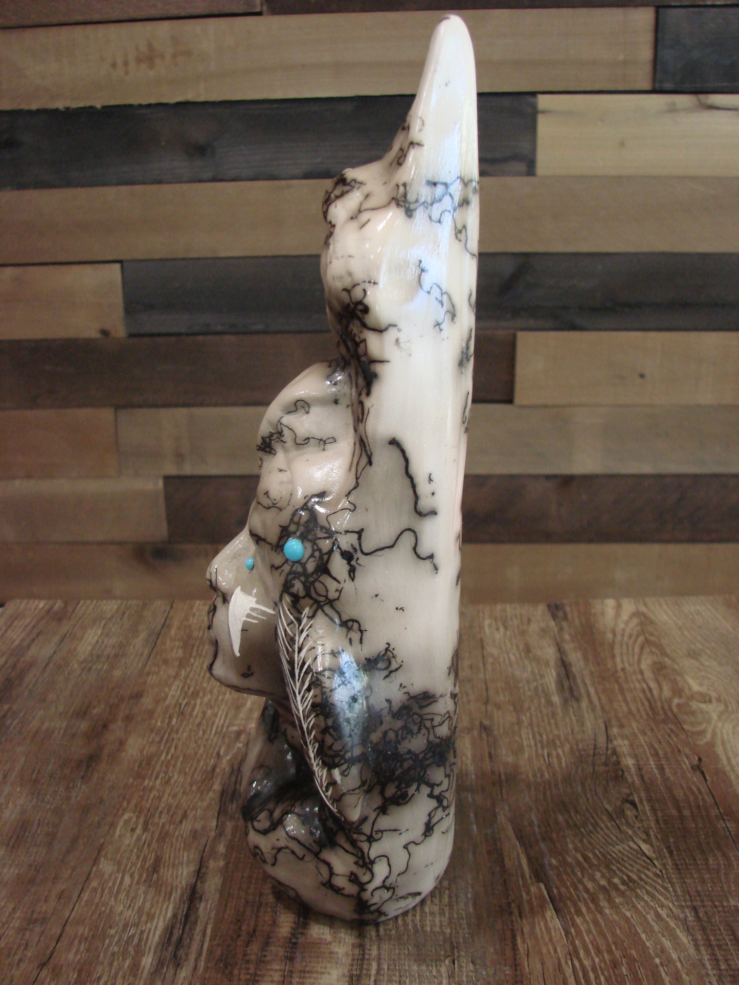 Native American & Eagle Horse Hair Pottery Sculpture by Vail