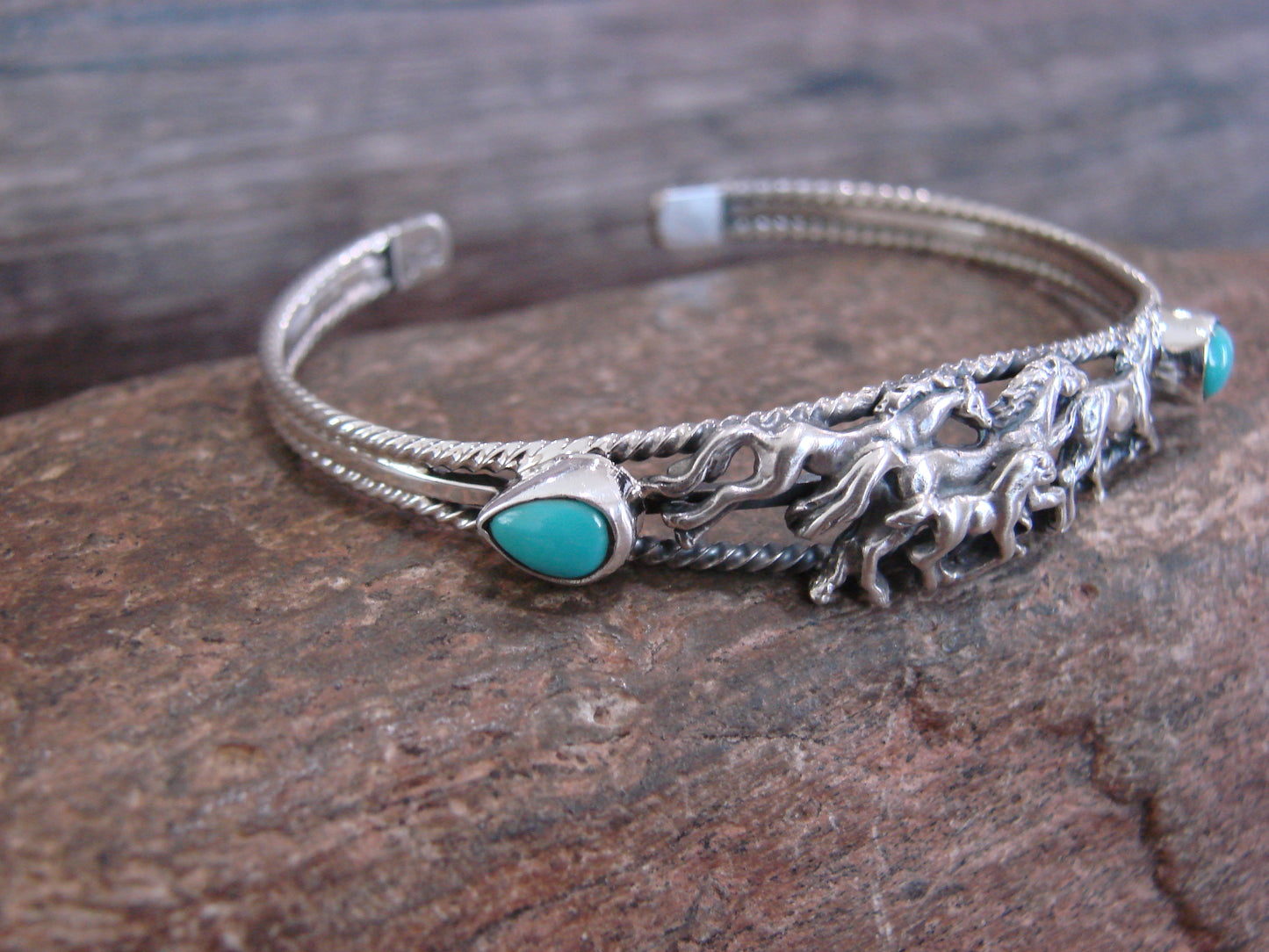 Native American Indian Sterling Silver & Turquoise Horse Bracelet by Begay