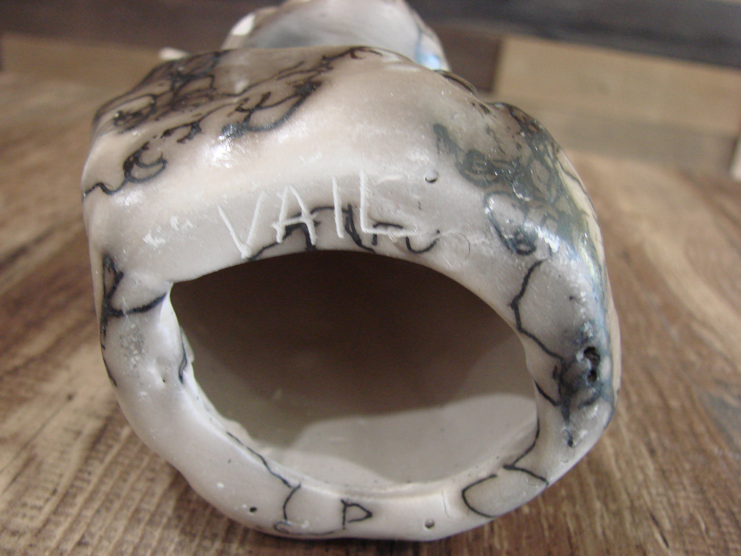 Native American & Eagle Horse Hair Pottery Sculpture by Vail