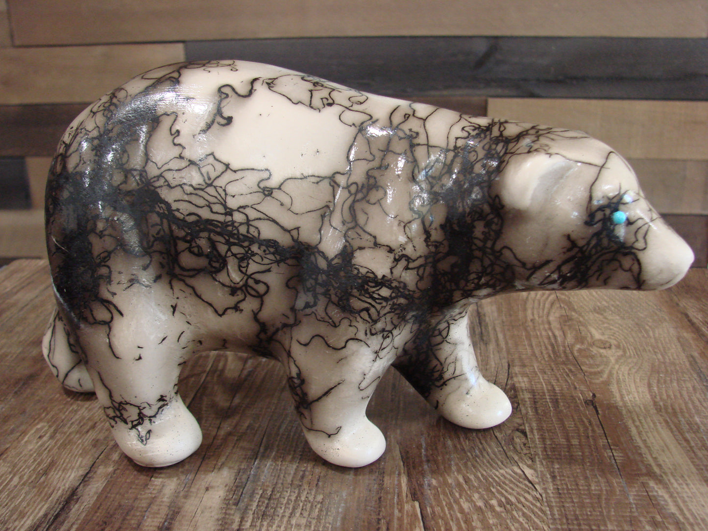 Native American Horse Hair Bear Pottery Sculpture by Vail