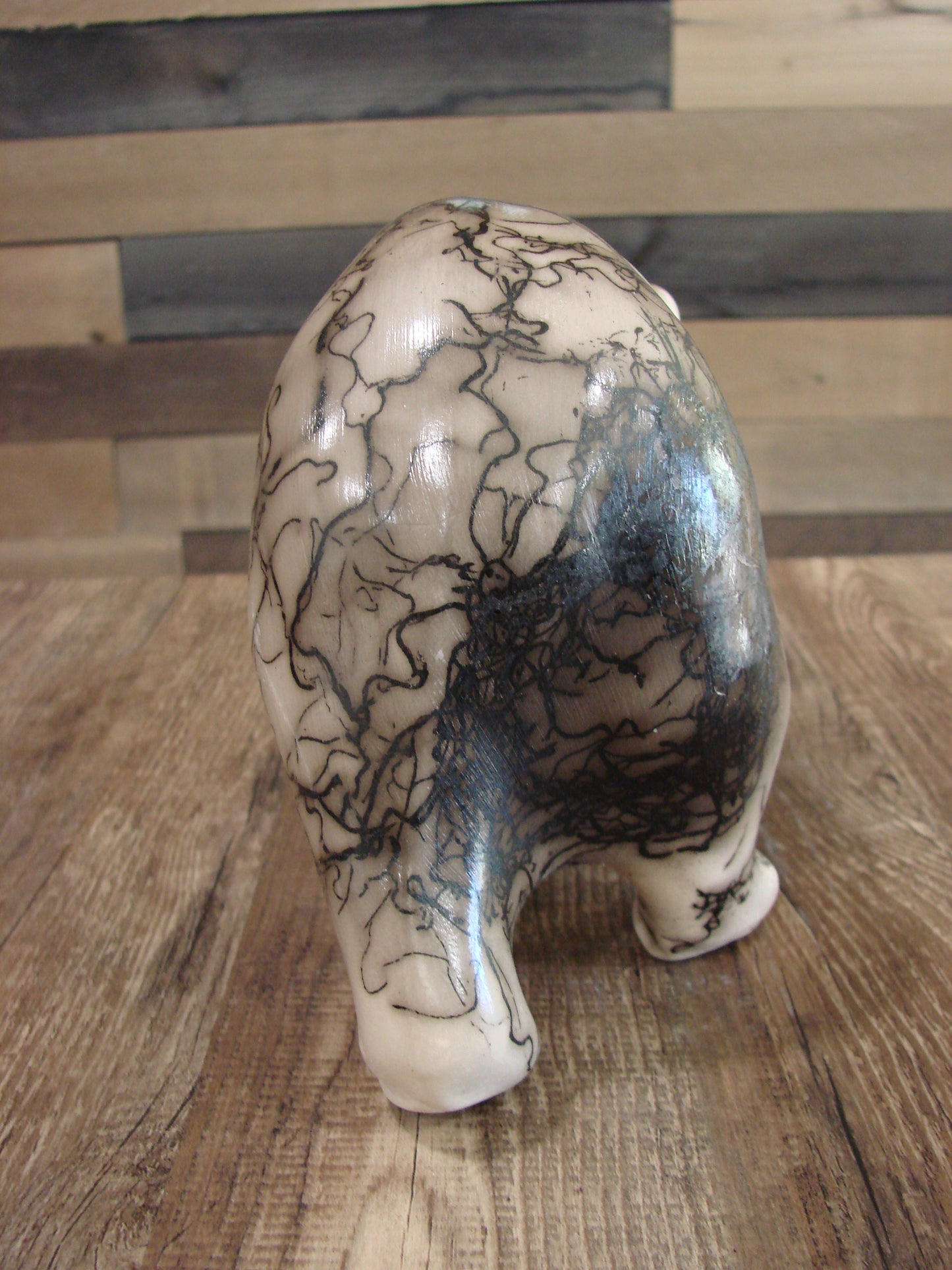 Native American Horse Hair Bear Pottery Sculpture by Vail