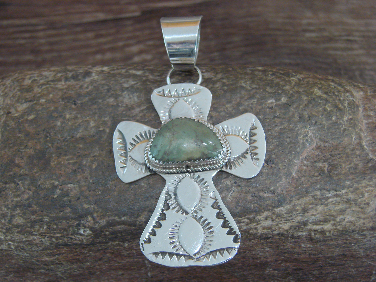 Navajo Indian Sterling Silver & Turquoise Cross Pendant Signed Cleveland