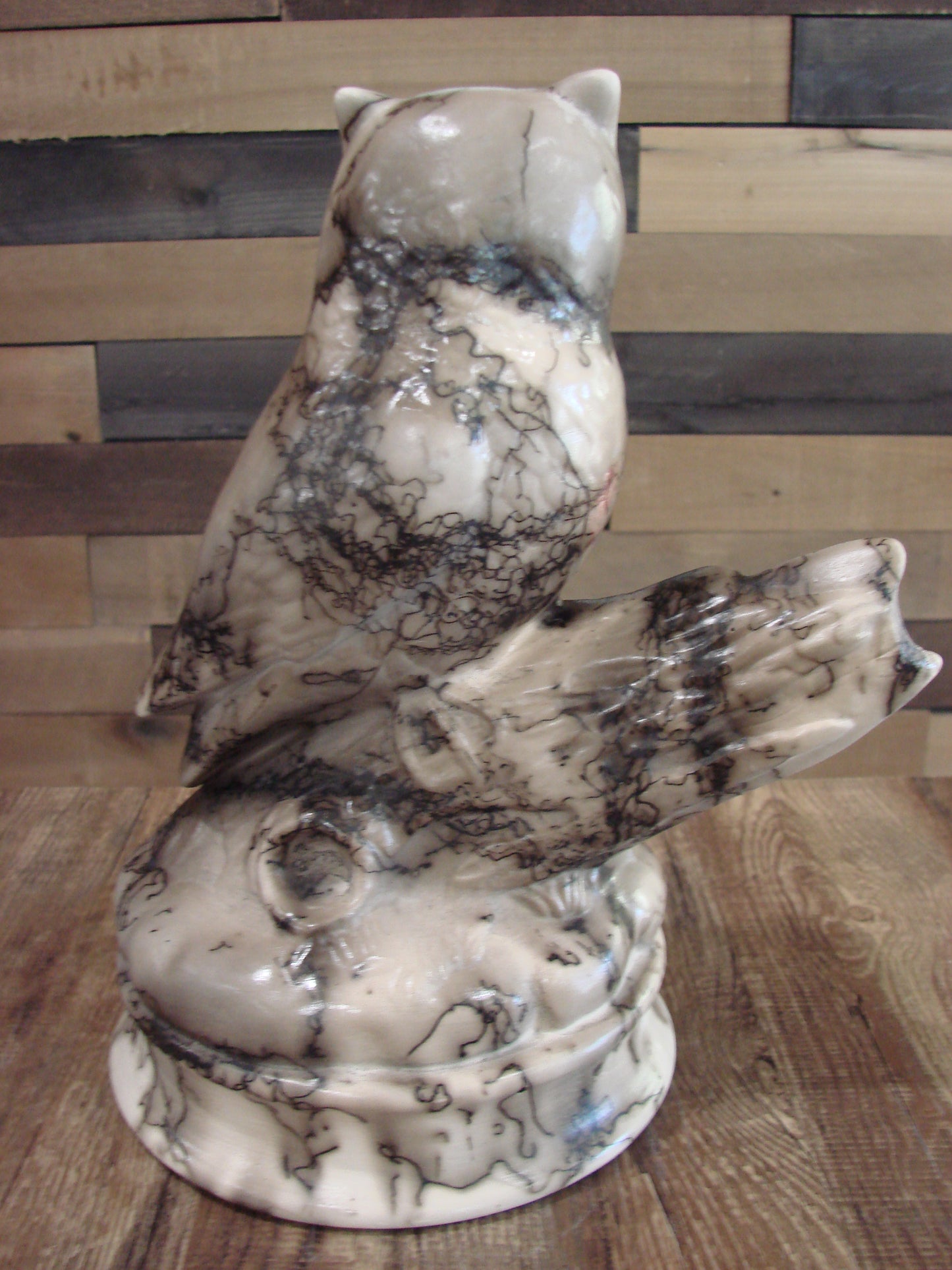 Native American Horse Hair Owl Pottery Sculpture by Vail