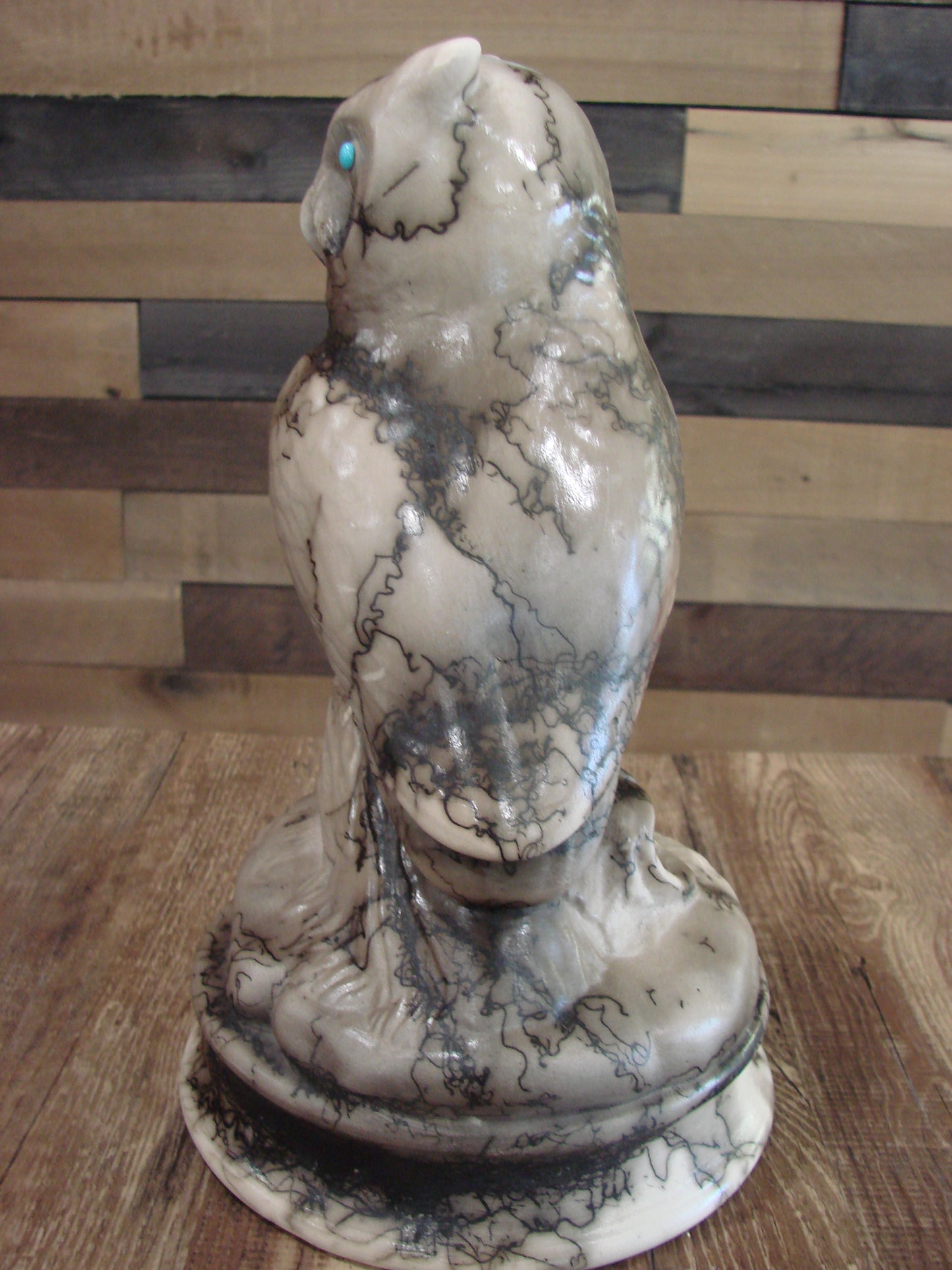 Native American Horse Hair Owl Pottery Sculpture by Vail