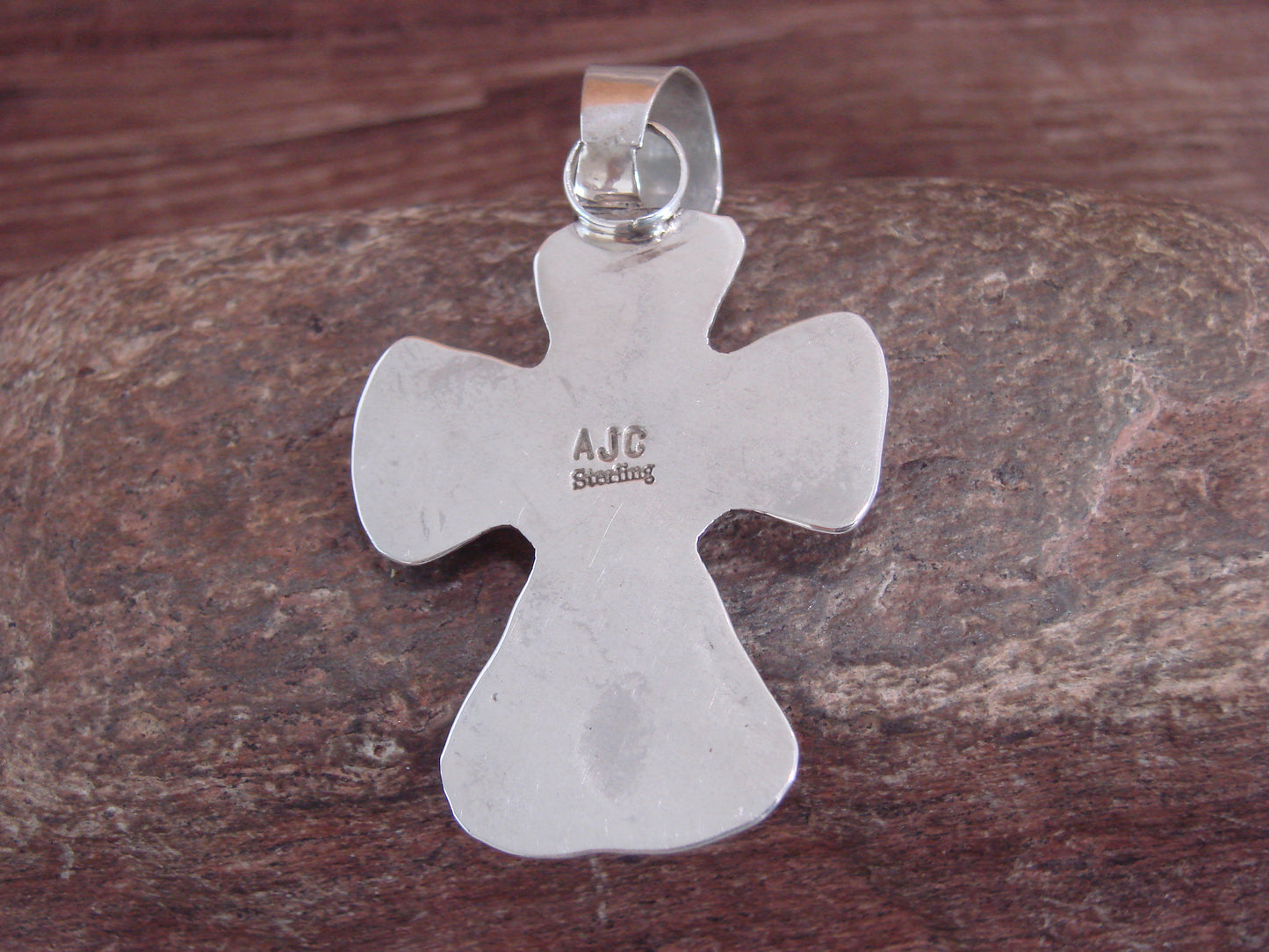 Navajo Indian Sterling Silver & Turquoise Cross Pendant Signed Cleveland