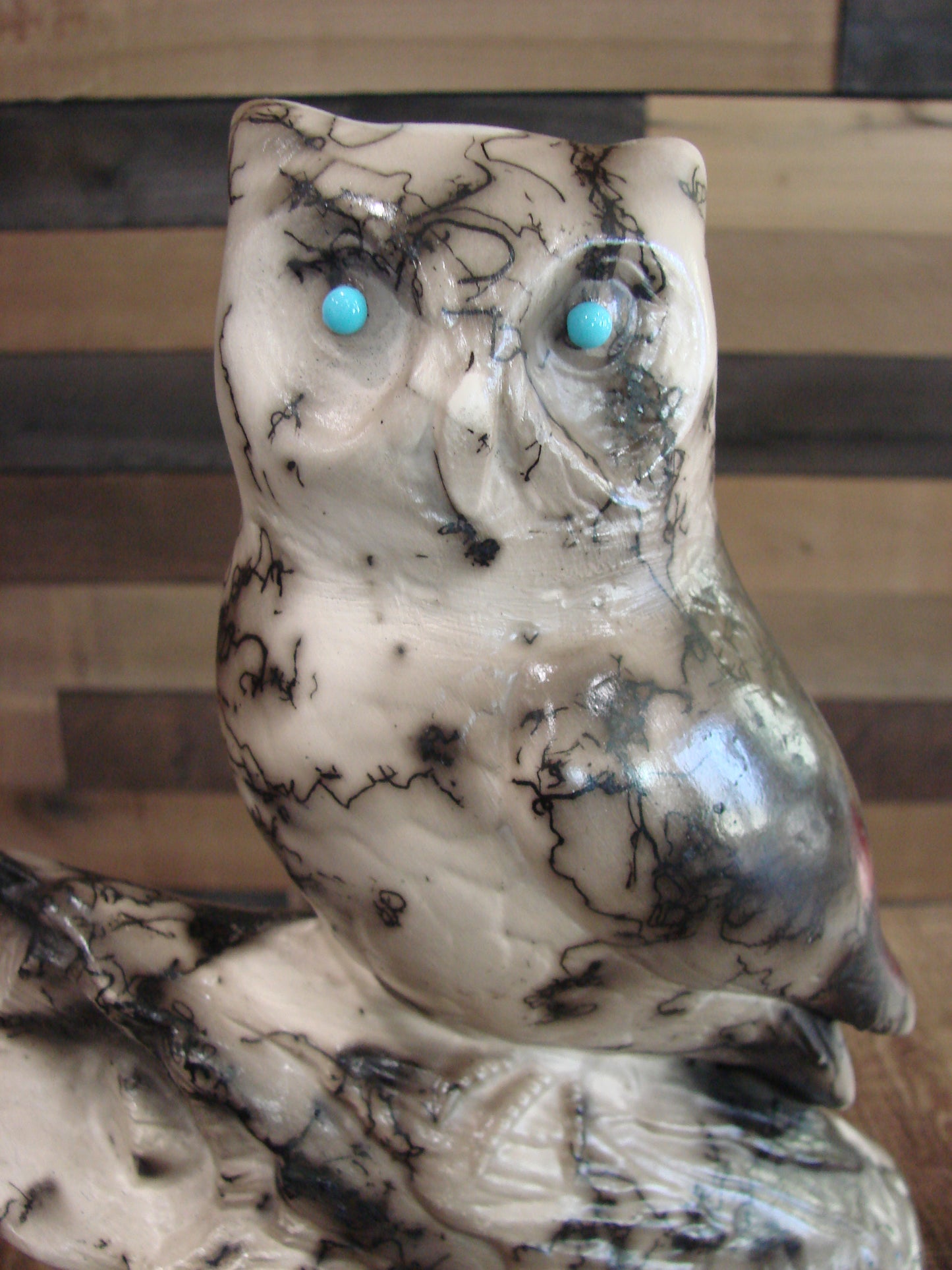 Native American Horse Hair Owl Pottery Sculpture by Vail