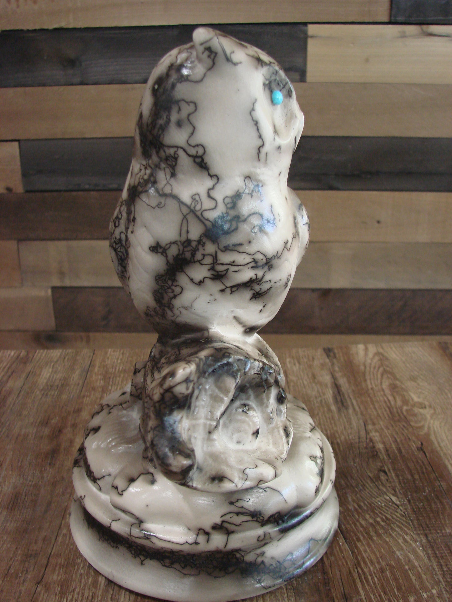 Native American Horse Hair Owl Pottery Sculpture by Vail