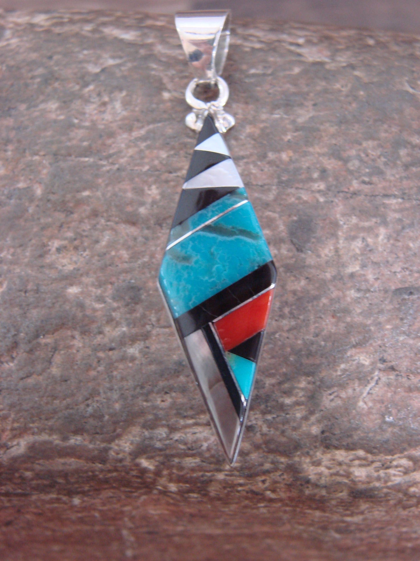 Native American Sterling Silver & Multi Stone Inlay Pendant by Kallestewa