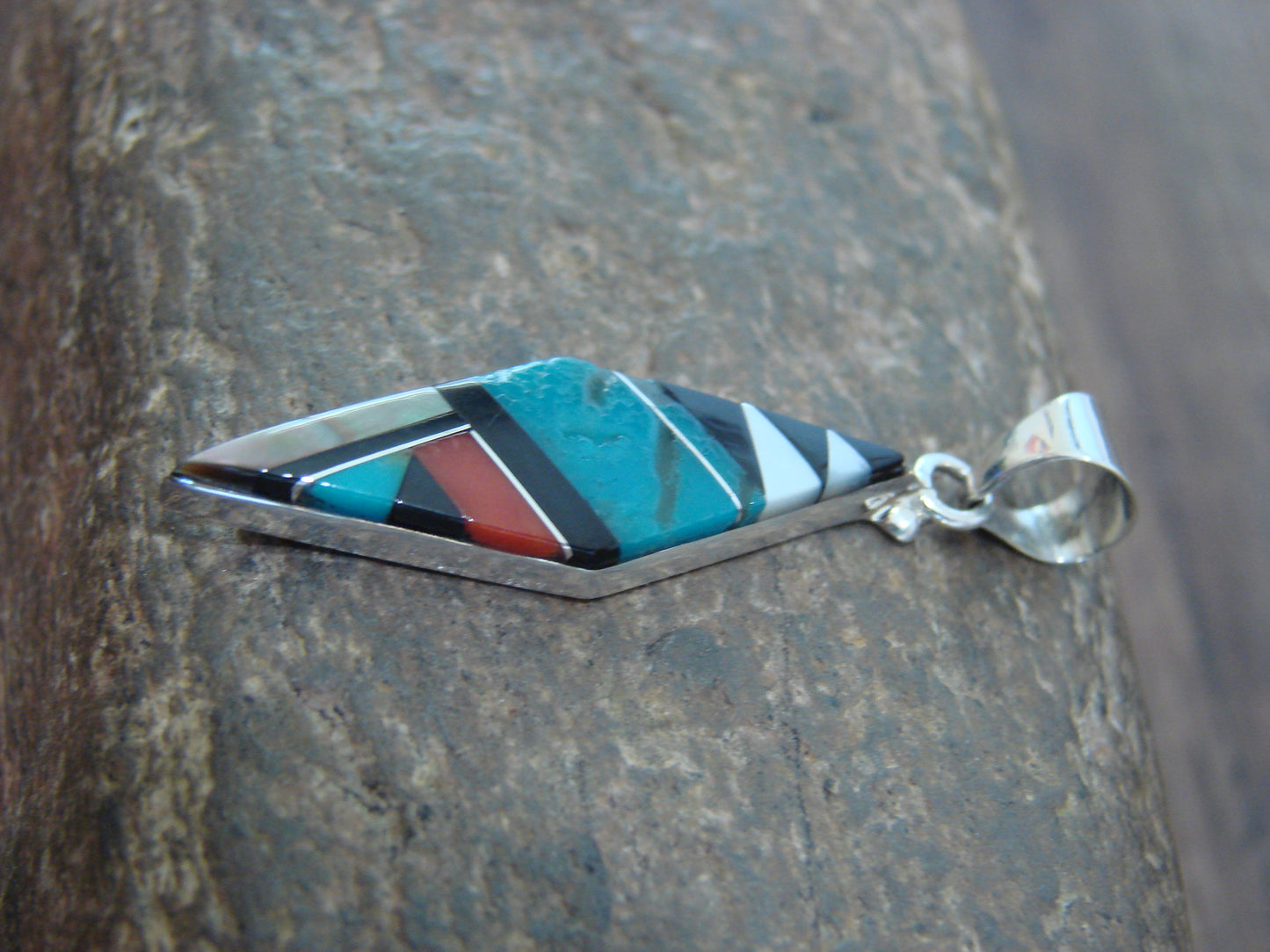 Native American Sterling Silver & Multi Stone Inlay Pendant by Kallestewa