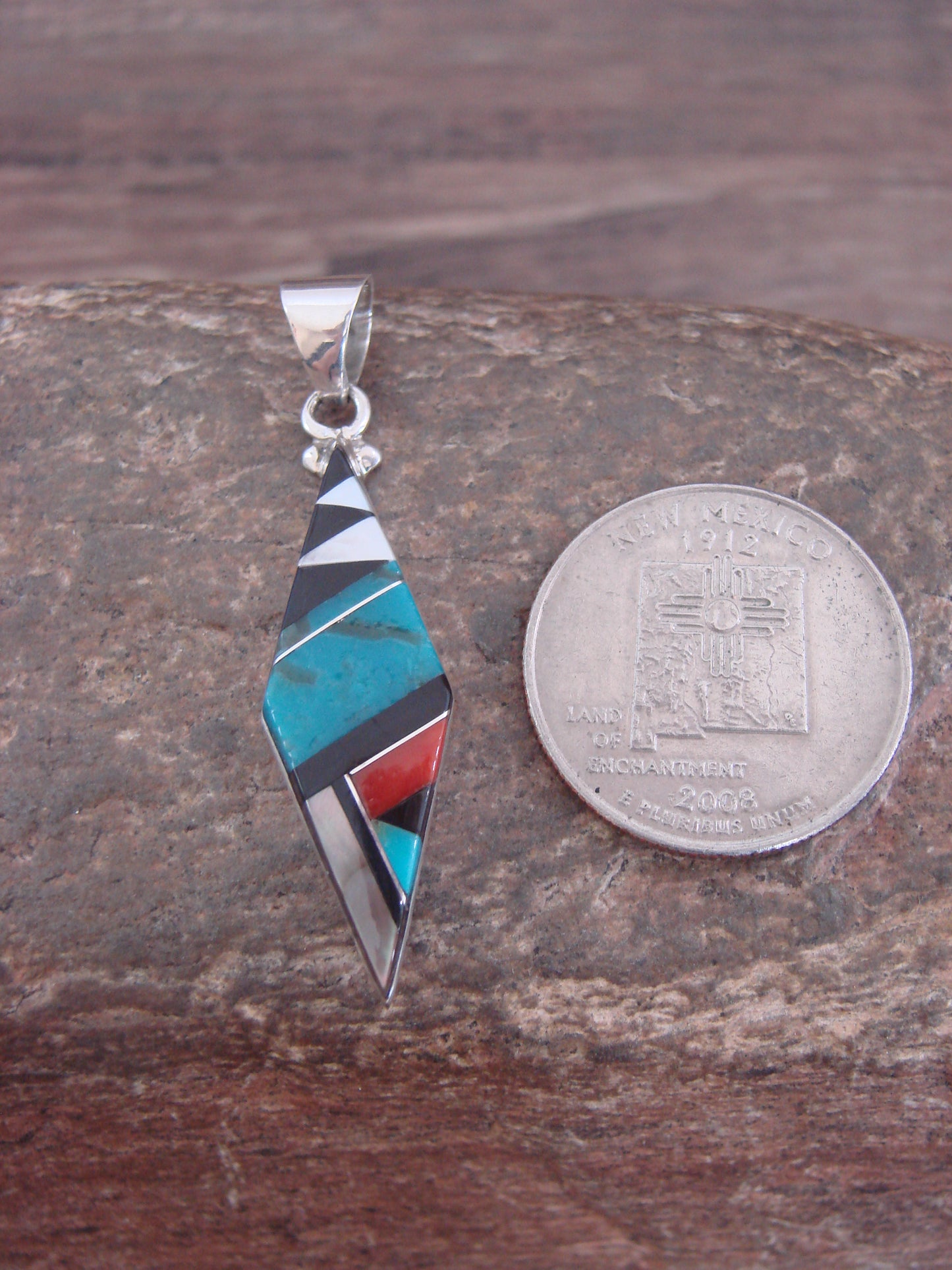 Native American Sterling Silver & Multi Stone Inlay Pendant by Kallestewa
