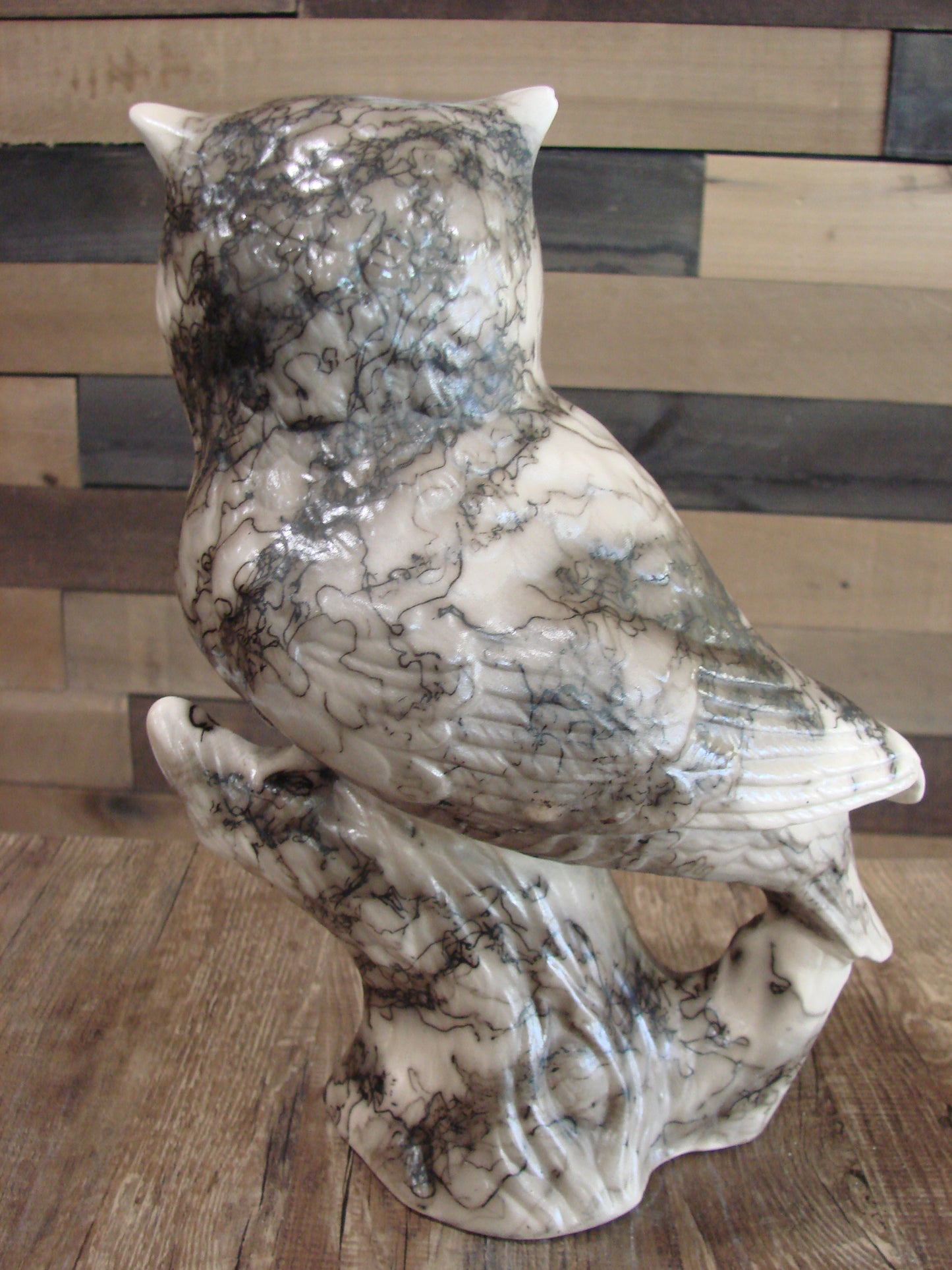 Native American Horse Hair Owl Pottery Sculpture by Vail