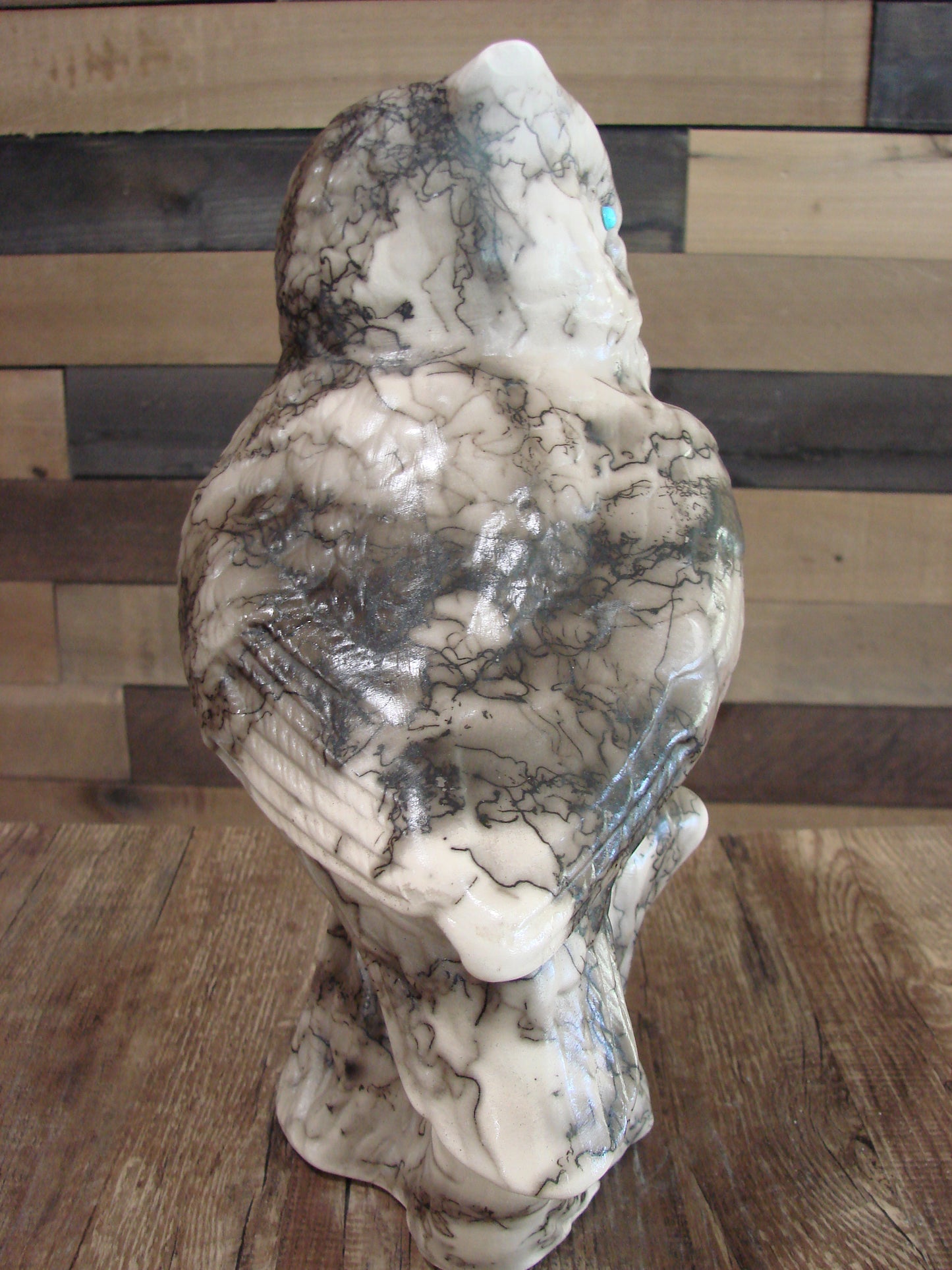 Native American Horse Hair Owl Pottery Sculpture by Vail