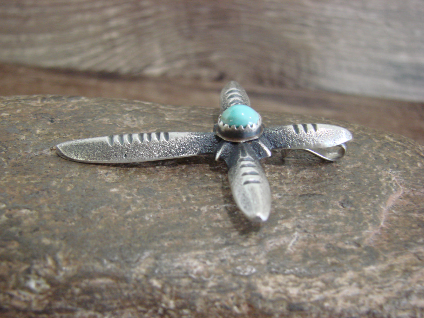 Native American Sterling Silver & Turquoise Cross Pendant Signed Cayatineto